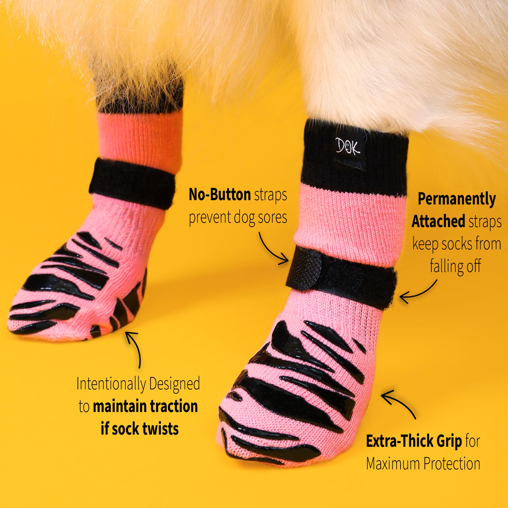 TigerToes Premium Non-Slip Dog Socks for Hardwood Floors - Extra-Thick Grip That Works Even When Twisted - Prevents Licking, Slipping, and Great for Dog Paw Protection