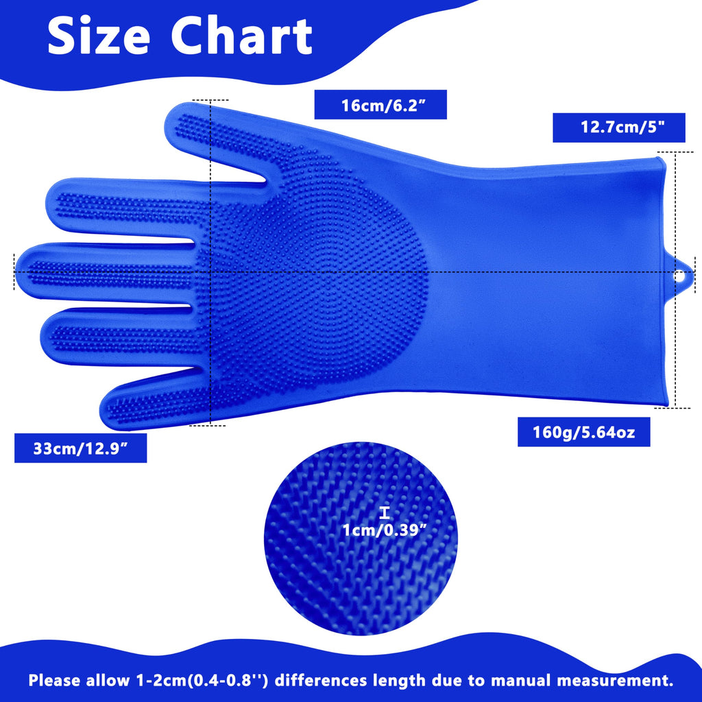 Pet Grooming Gloves—Heat Resistant Dog Washing Gloves with High-Density Teeth, Dog Bath Scrubber with Enhanced Five Finger Design, Silicone Gloves for Dogs and Cats Bathing, Massage (Blue)