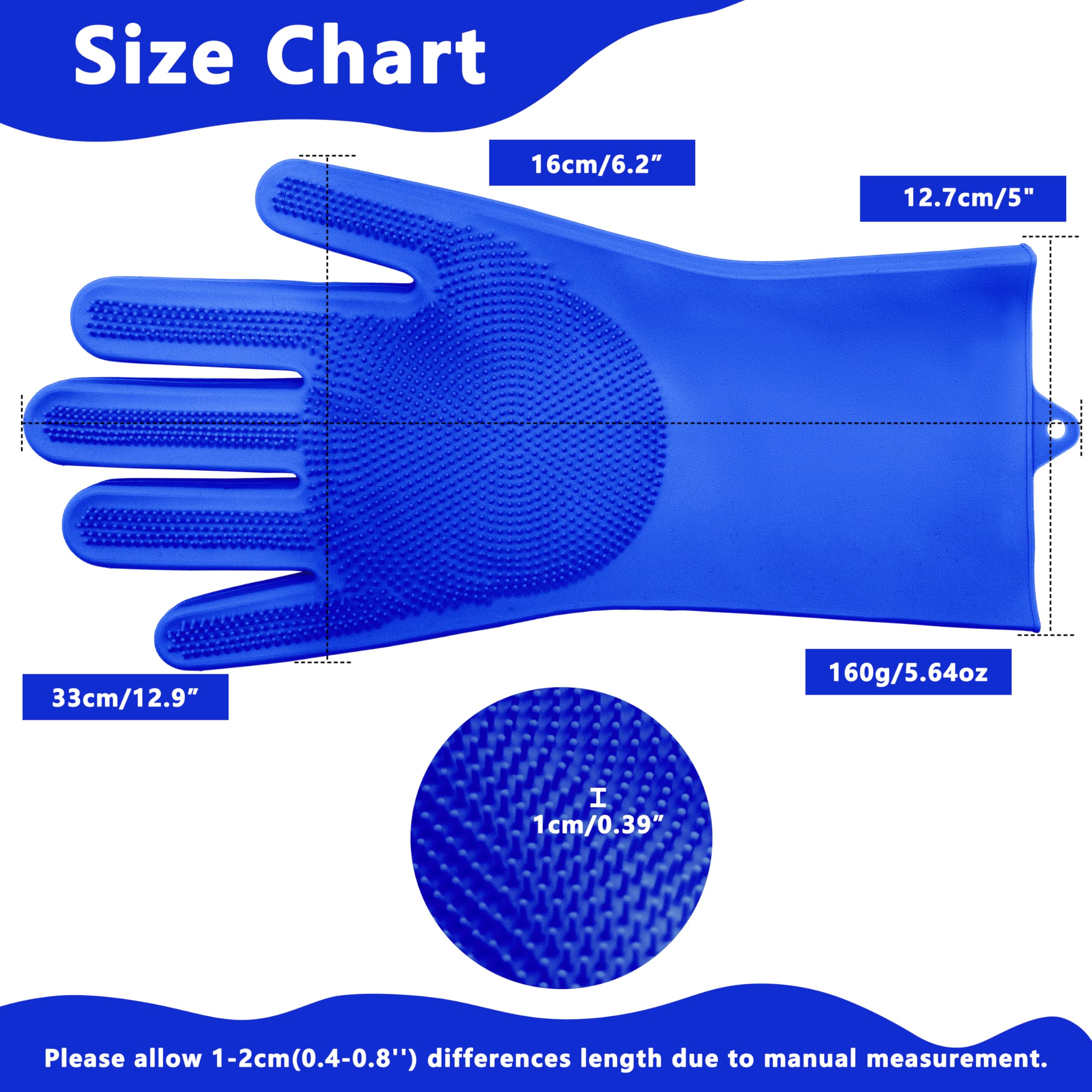 Pet Grooming Gloves—Heat Resistant Dog Washing Gloves with High-Density Teeth, Dog Bath Scrubber with Enhanced Five Finger Design, Silicone Gloves for Dogs and Cats Bathing, Massage (Blue)