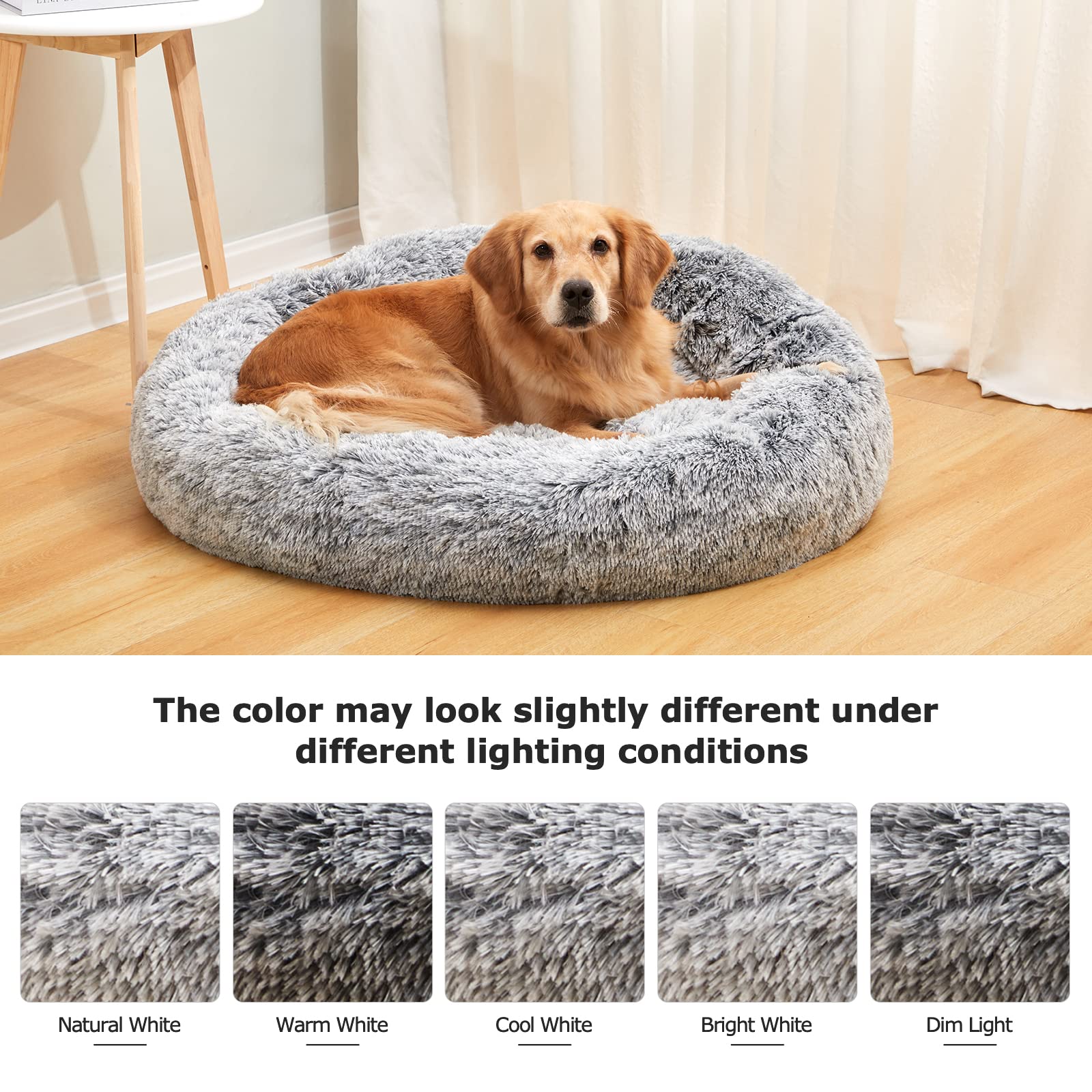Calming Donut Dog Bed for Extra Large Dogs, Round Plush Bed with Non-Slip Bottom