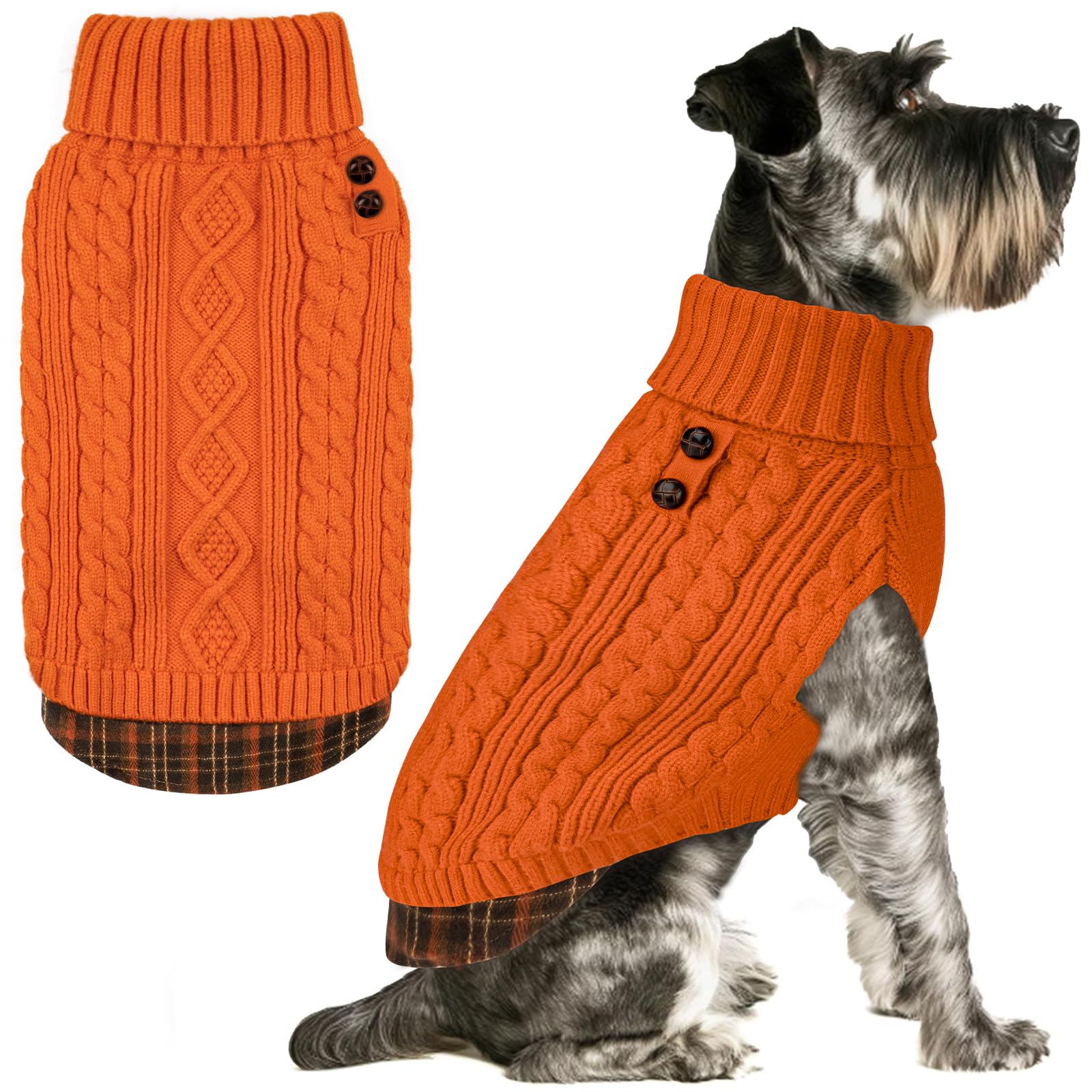 Premium Dog Sweater Soft Pullover Dog Sweaters for Small Dogs Male Stretchy Knitwear Cat Clothes Warm Turtleneck Small Dogs Sweater with Gingham Patchwork Comfy Pet Coat for Fall Winter Cold Weather