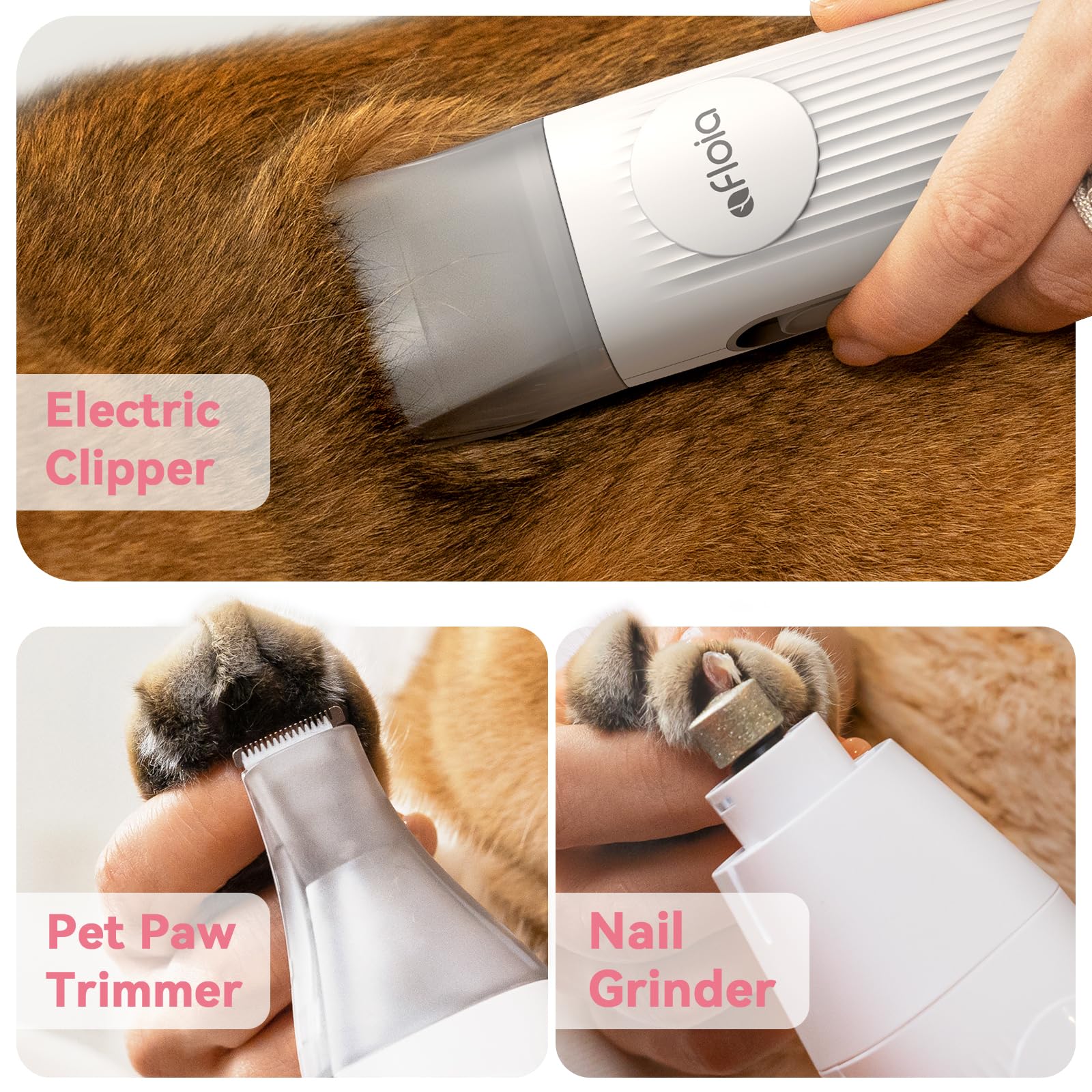 6-in-1 Dog Grooming Kit, Pet Grooming Vacuum for Shedding, Dog Hair Vacuum with Clipper Nail Trimmer Grinder, Pet Brush Groomer at Home, Low Noise Cats Hair Remover, 1.5L Dust Cup, White
