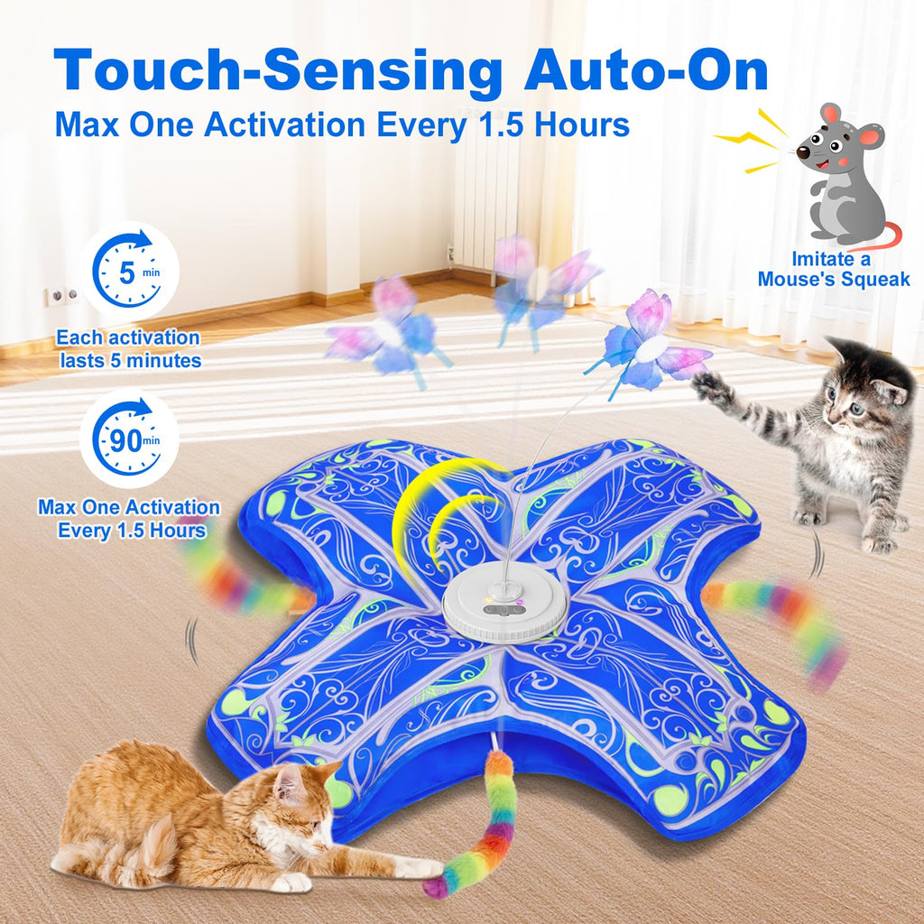 Interactive Cat Toys for Indoor Cats,[Newly Upgraded] Long Battery Life Rechargeable Touch Activated Hide and Seek Kitten Toys for Bored Indoor Adult Cats with Fluttering