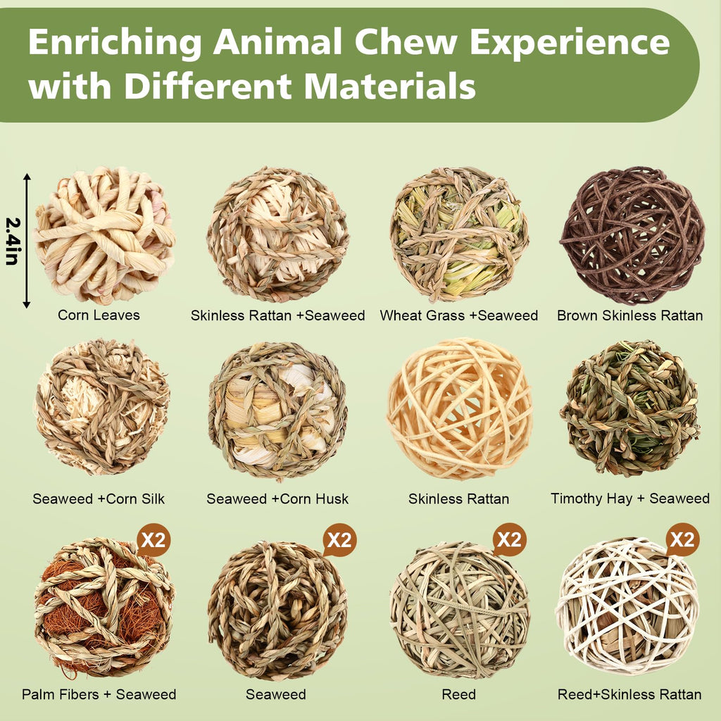 Bunny Chew Grass Balls, (8 Pcs) Rolling Chew Toys for Small Animals, Natural Chew Grass Toys and Bunny Treats for Rabbits, Guinea Pigs, Chinchillas, Hamsters, Mice Teeth Grinding