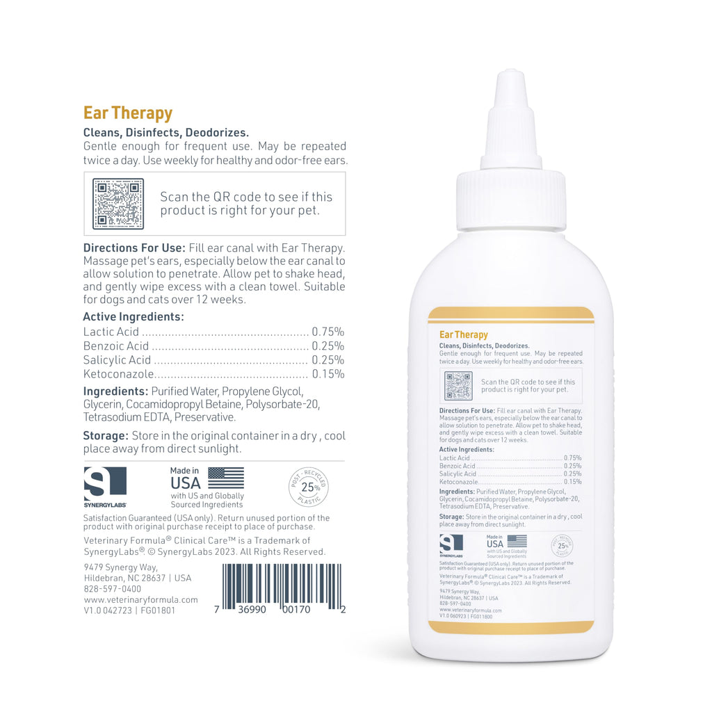 Veterinary Formula Clinical Care Ear Therapy, 8 oz. – Cat and Dog Ear Cleaner – Helps Soothe Itchiness and Clean The Ear Canal of Debris and Buildup