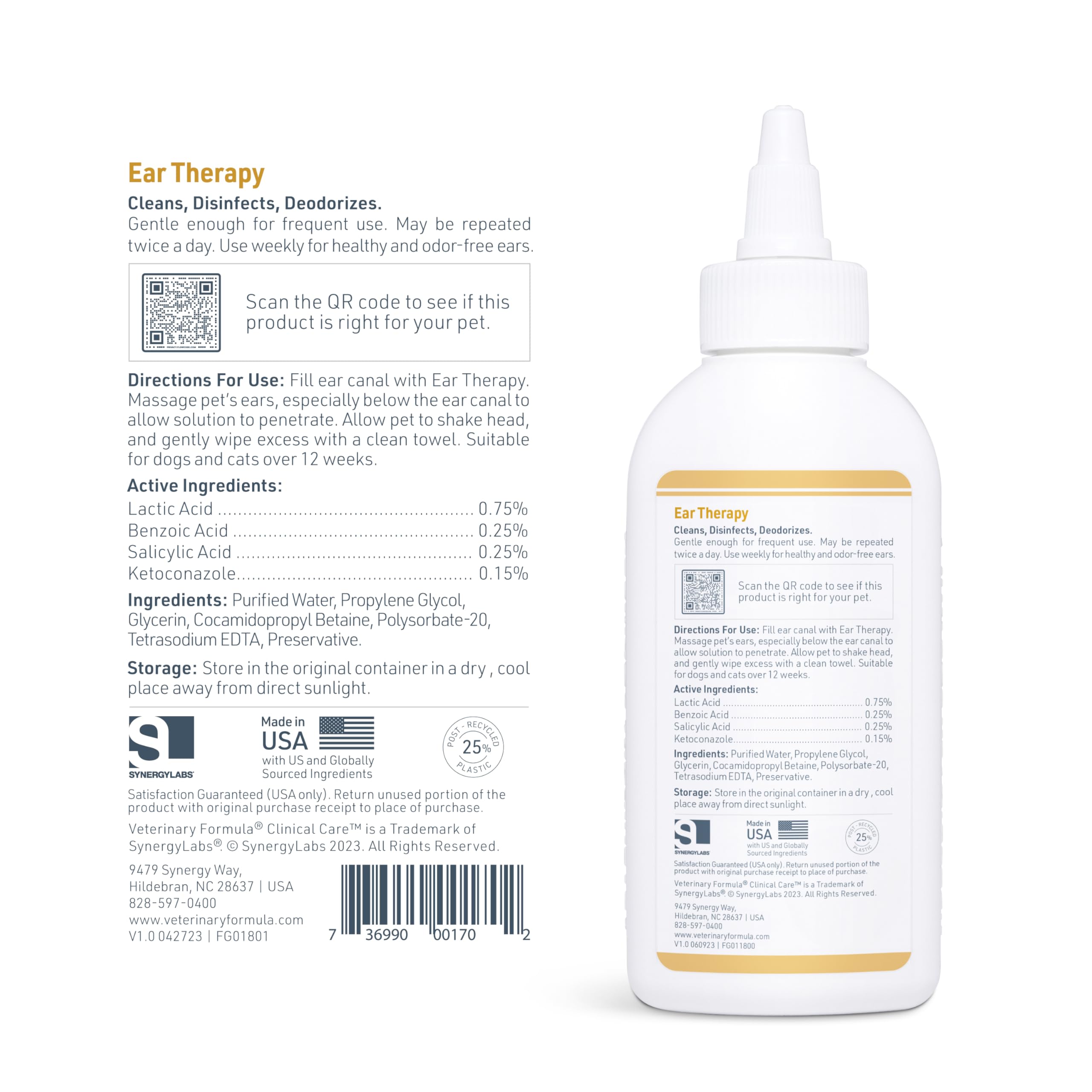 Veterinary Formula Clinical Care Ear Therapy, 8 oz. – Cat and Dog Ear Cleaner – Helps Soothe Itchiness and Clean The Ear Canal of Debris and Buildup