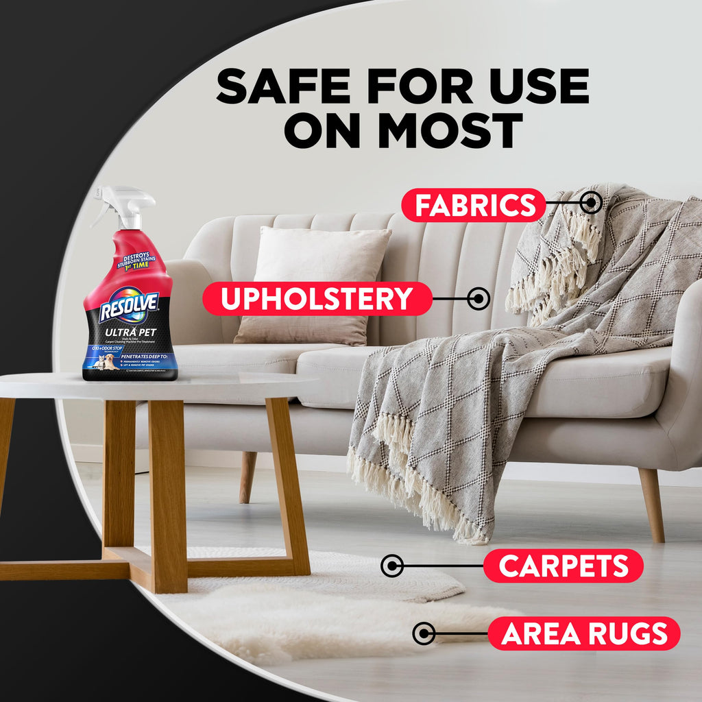 Resolve Ultra Pet Odor and Stain Remover Spray – Carpet Cleaner for Cat and Dog Urine and Poop, 32oz
