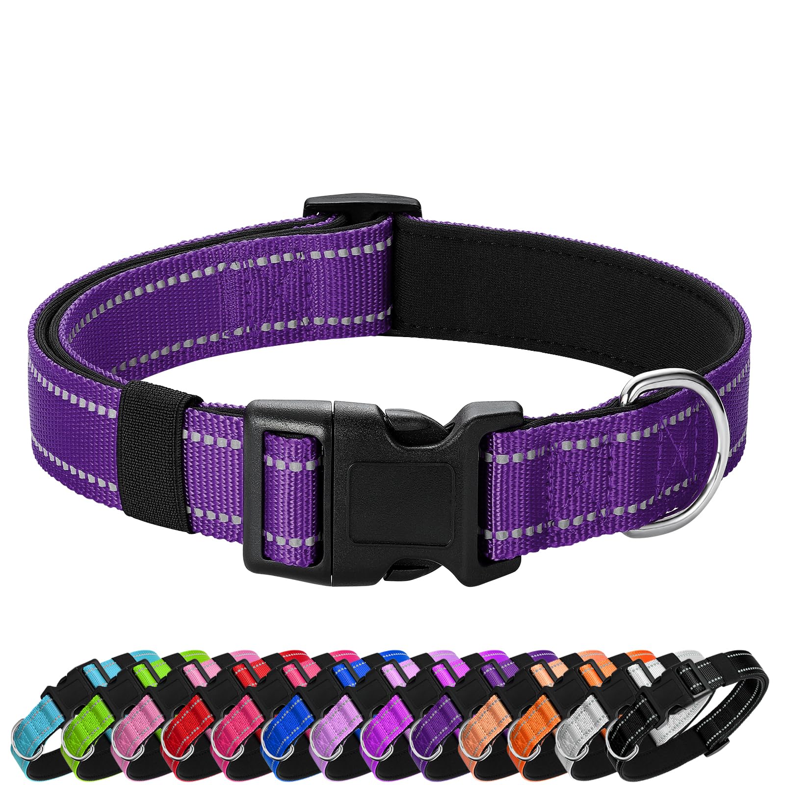 Reflective Dog Collar Padded with Soft Neoprene Breathable Quick Release Basic Dog Collars