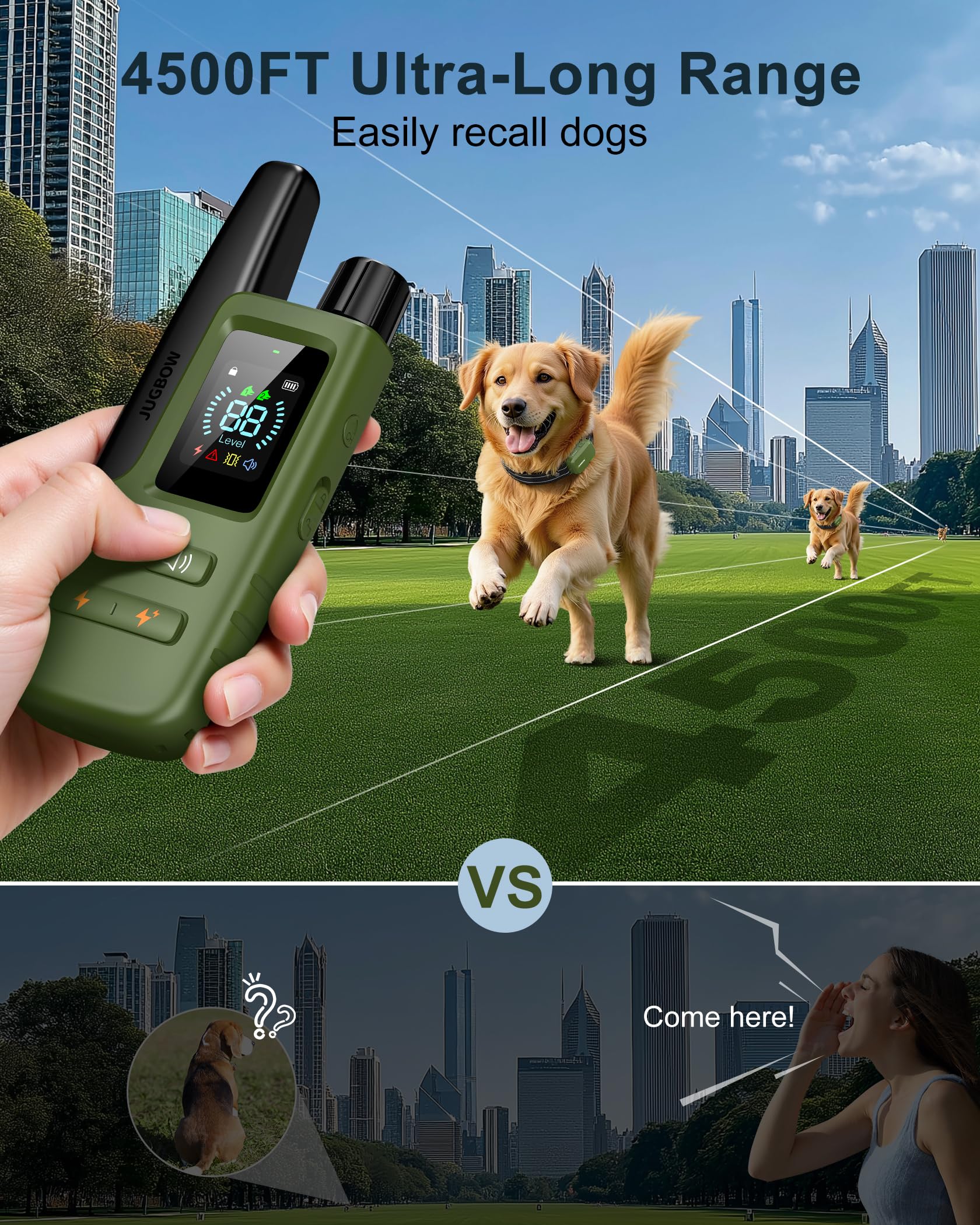 Dog Training Shock Collar - 4500FT Dog Training Collar with Remote, IPX8 Waterproof Electric Dog Collar with 4 Training Modes, Security Lock, Rechargeable eCollar for 10-120lbs Small Medium Large Dogs