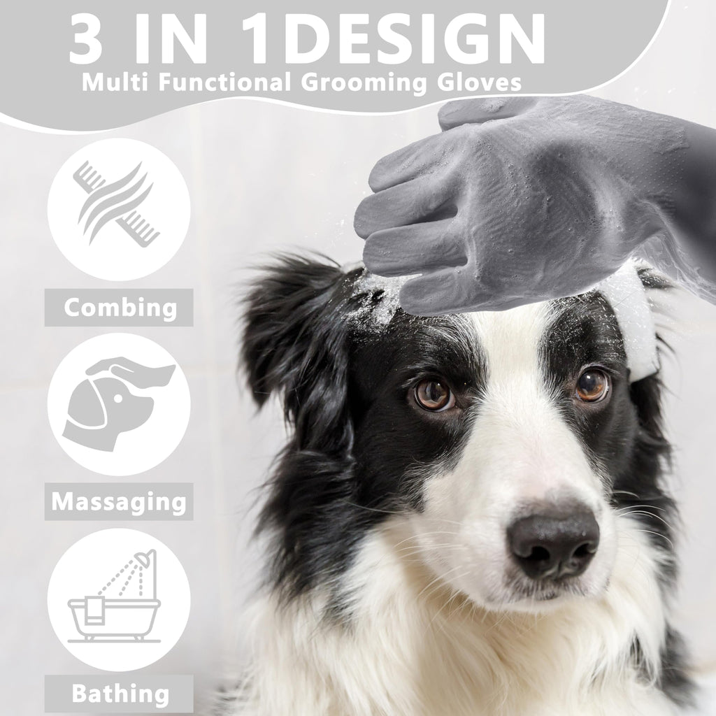 Pet Grooming Gloves—Heat Resistant Dog Washing Gloves with High-Density Teeth, Dog Bath Scrubber with Enhanced Five Finger Design, Silicone Gloves for Dogs and Cats Bathing, Massage (Blue)
