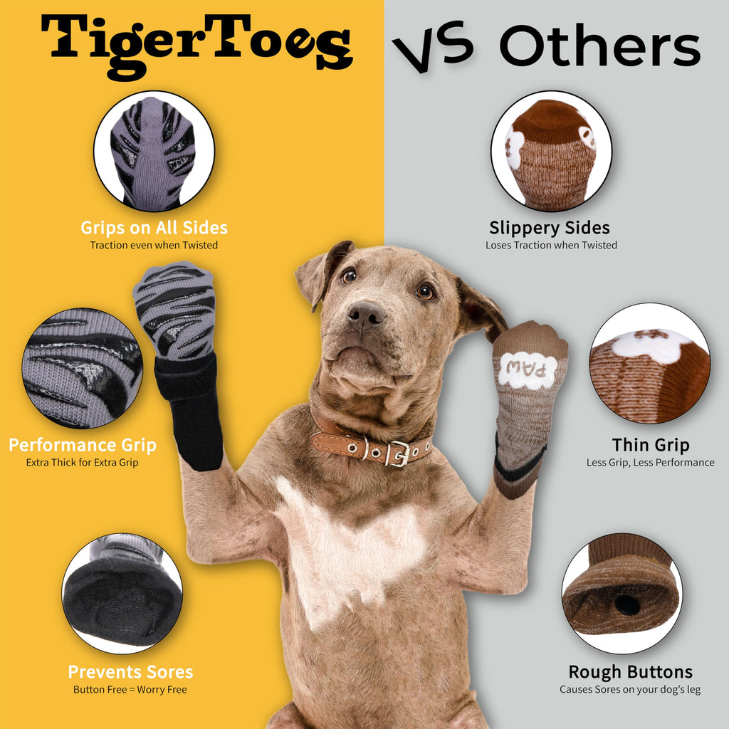 TigerToes Premium Non-Slip Dog Socks for Hardwood Floors - Extra-Thick Grip That Works Even When Twisted - Prevents Licking, Slipping, and Great for Dog Paw Protection
