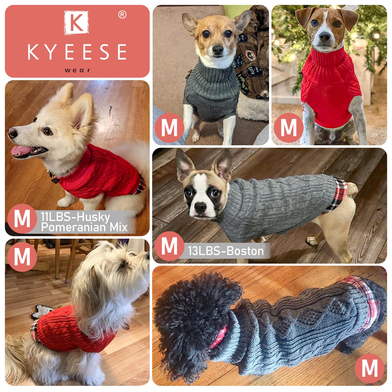 Premium Dog Sweater Soft Pullover Dog Sweaters for Small Dogs Male Stretchy Knitwear Cat Clothes Warm Turtleneck Small Dogs Sweater with Gingham Patchwork Comfy Pet Coat for Fall Winter Cold Weather