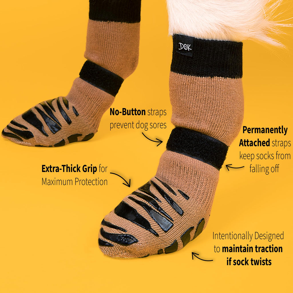 TigerToes Premium Non-Slip Dog Socks for Hardwood Floors - Extra-Thick Grip That Works Even When Twisted - Prevents Licking, Slipping, and Great for Dog Paw Protection