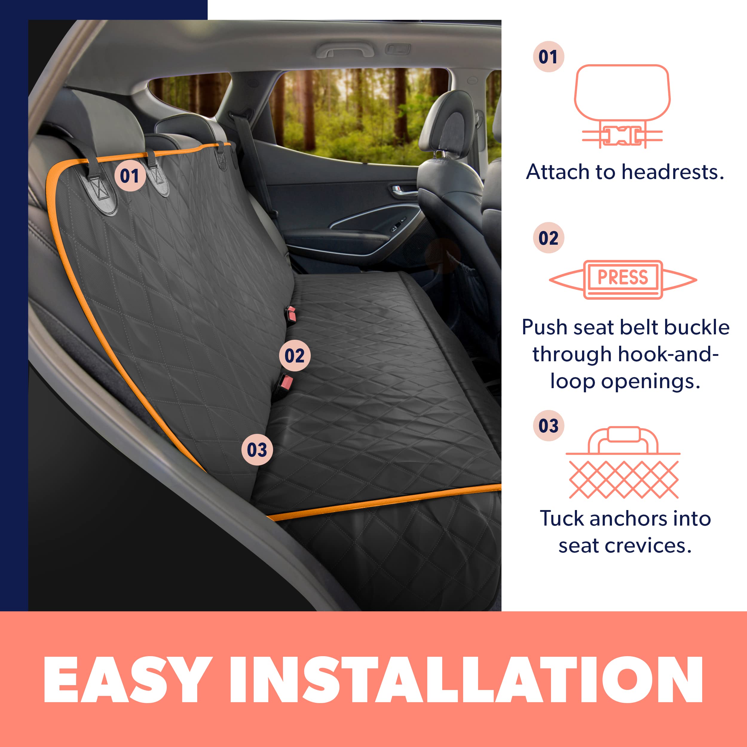 Standard Dog Car Hammock Back Seat Cover, Waterproof Backseat Cover Protector for Truck Bench Rear of Sedans or SUVs, Essential Pet Supplies Vacuum or Wipe Clean, Machine Washable