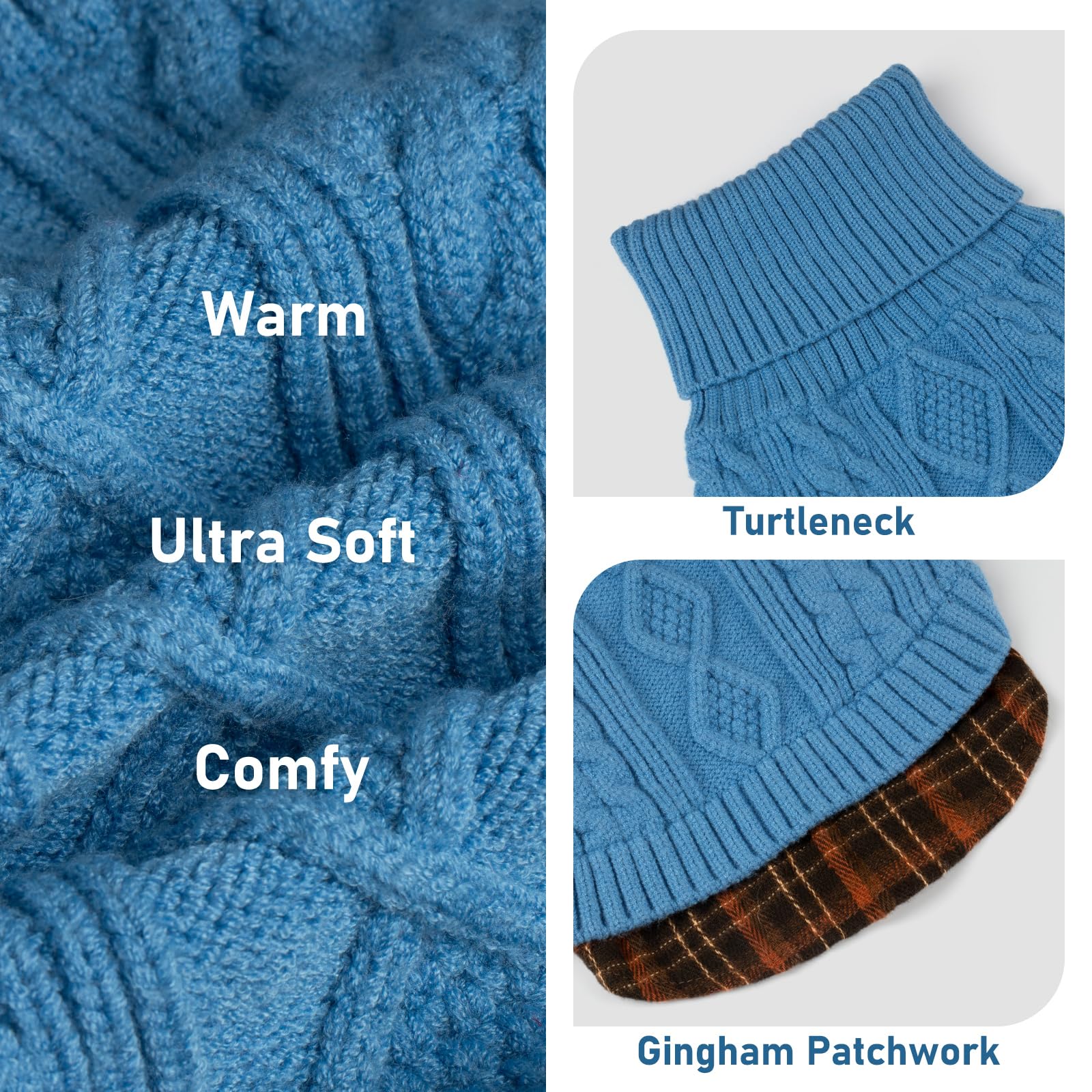 Premium Dog Sweater Soft Pullover Dog Sweaters for Small Dogs Male Stretchy Knitwear Cat Clothes Warm Turtleneck Small Dogs Sweater with Gingham Patchwork Comfy Pet Coat for Fall Winter Cold Weather