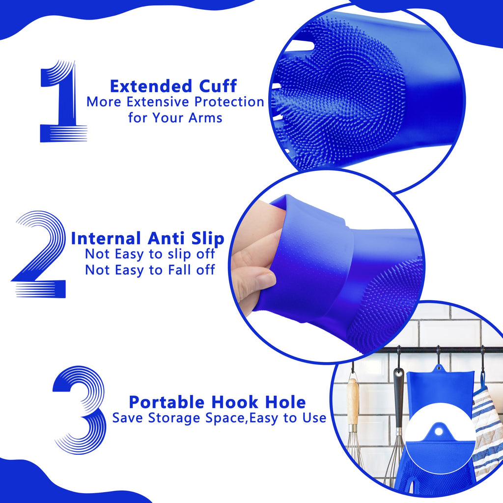 Pet Grooming Gloves—Heat Resistant Dog Washing Gloves with High-Density Teeth, Dog Bath Scrubber with Enhanced Five Finger Design, Silicone Gloves for Dogs and Cats Bathing, Massage (Blue)