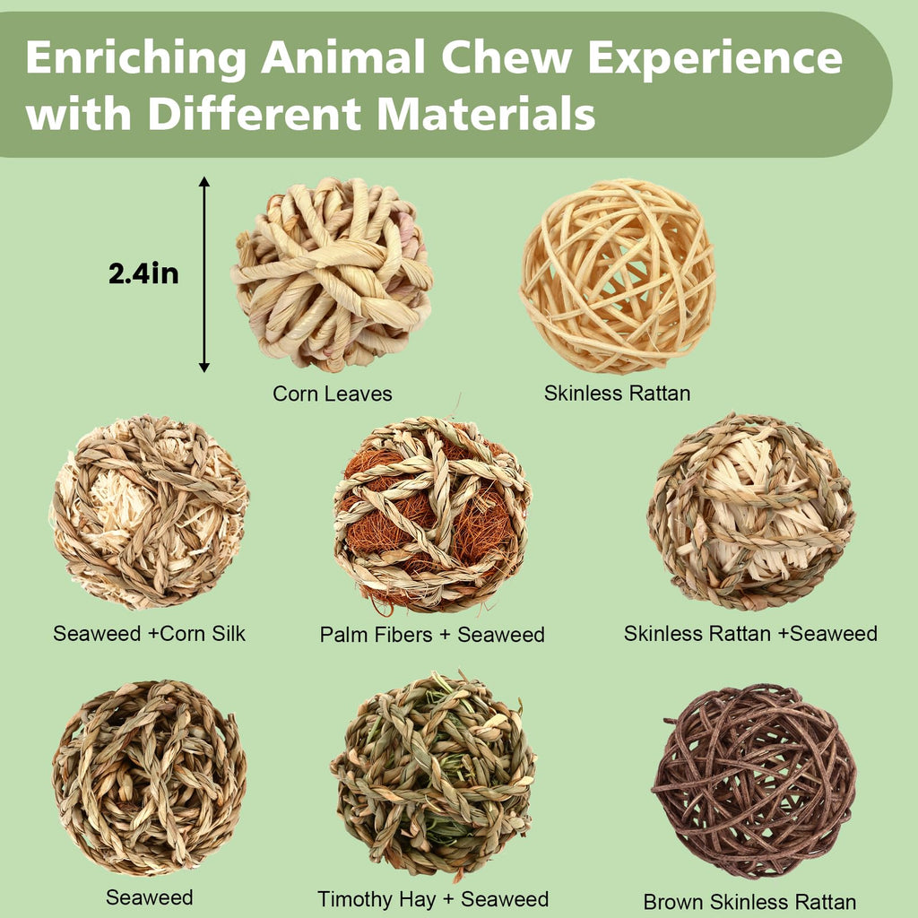 Bunny Chew Grass Balls, (8 Pcs) Rolling Chew Toys for Small Animals, Natural Chew Grass Toys and Bunny Treats for Rabbits, Guinea Pigs, Chinchillas, Hamsters, Mice Teeth Grinding