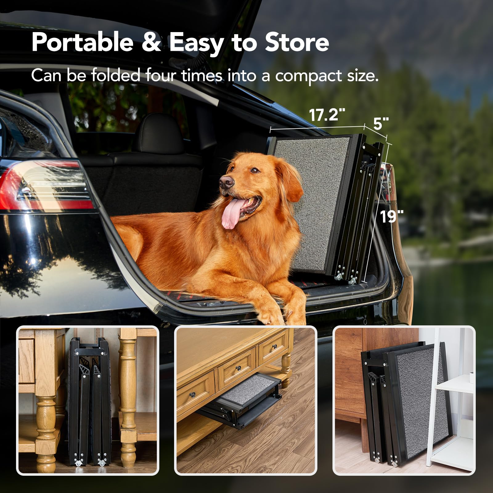 Dog Ramp for Car 63" Long & 17" Wide Portable Dog Ramps for Large Dogs with Non-Slip Rug Surface Dog Car Ramp for SUV Car & Truck, Folding Dog Ramp Up to 250LBS