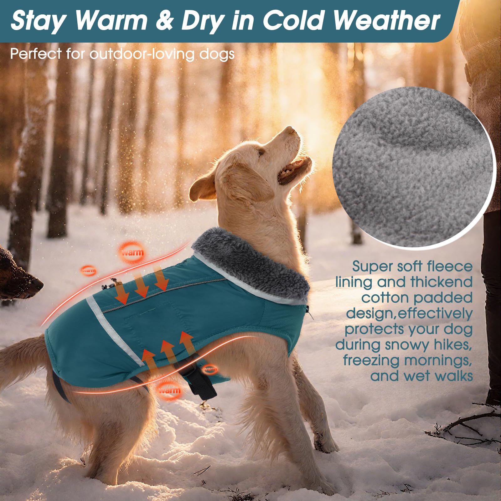 Premium Warm Dog Coat Reflective Dog Jacket, Waterproof Dog Winter Coat Turtleneck Dog Clothes for Cold Weather, Thick Fleece Dog Snowsuit Christmas Dog Vest Pet Apparel for Small Medium Large Dogs