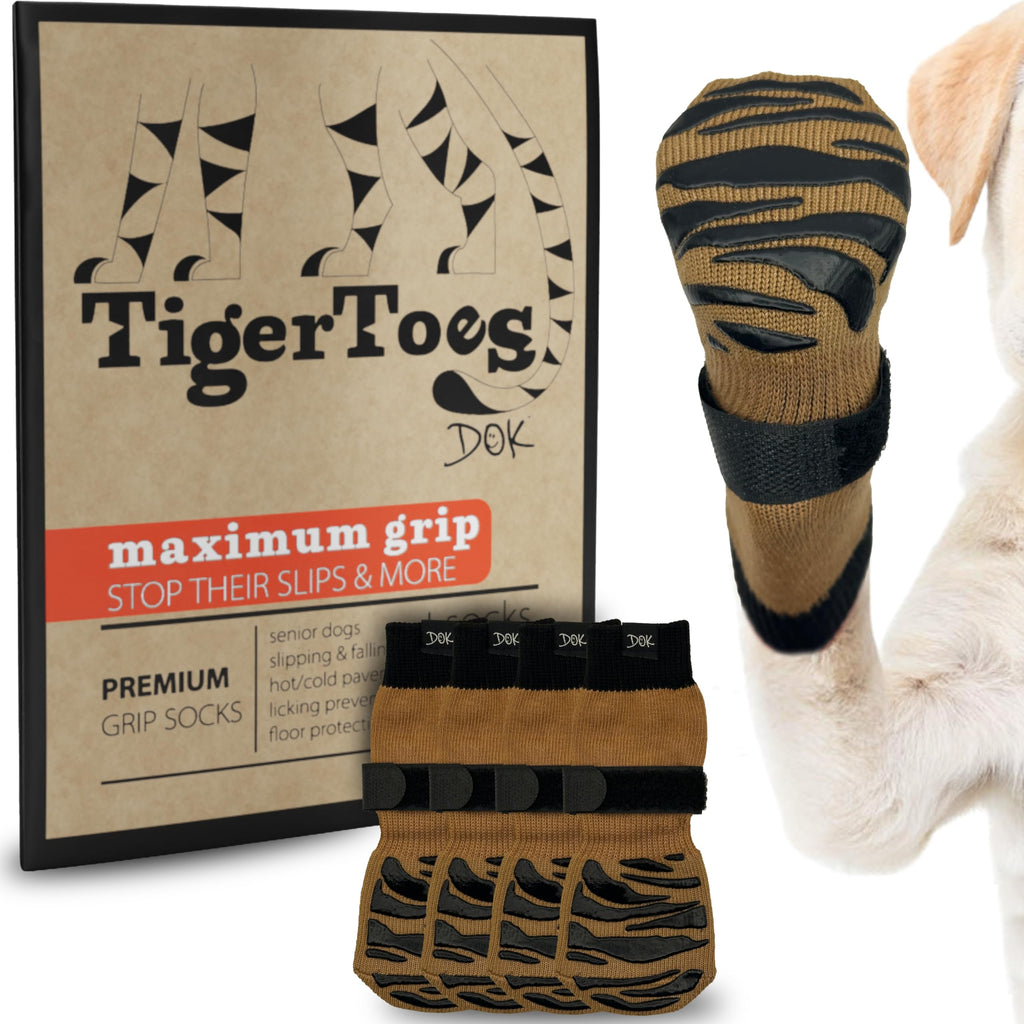 TigerToes Premium Non-Slip Dog Socks for Hardwood Floors - Extra-Thick Grip That Works Even When Twisted - Prevents Licking, Slipping, and Great for Dog Paw Protection