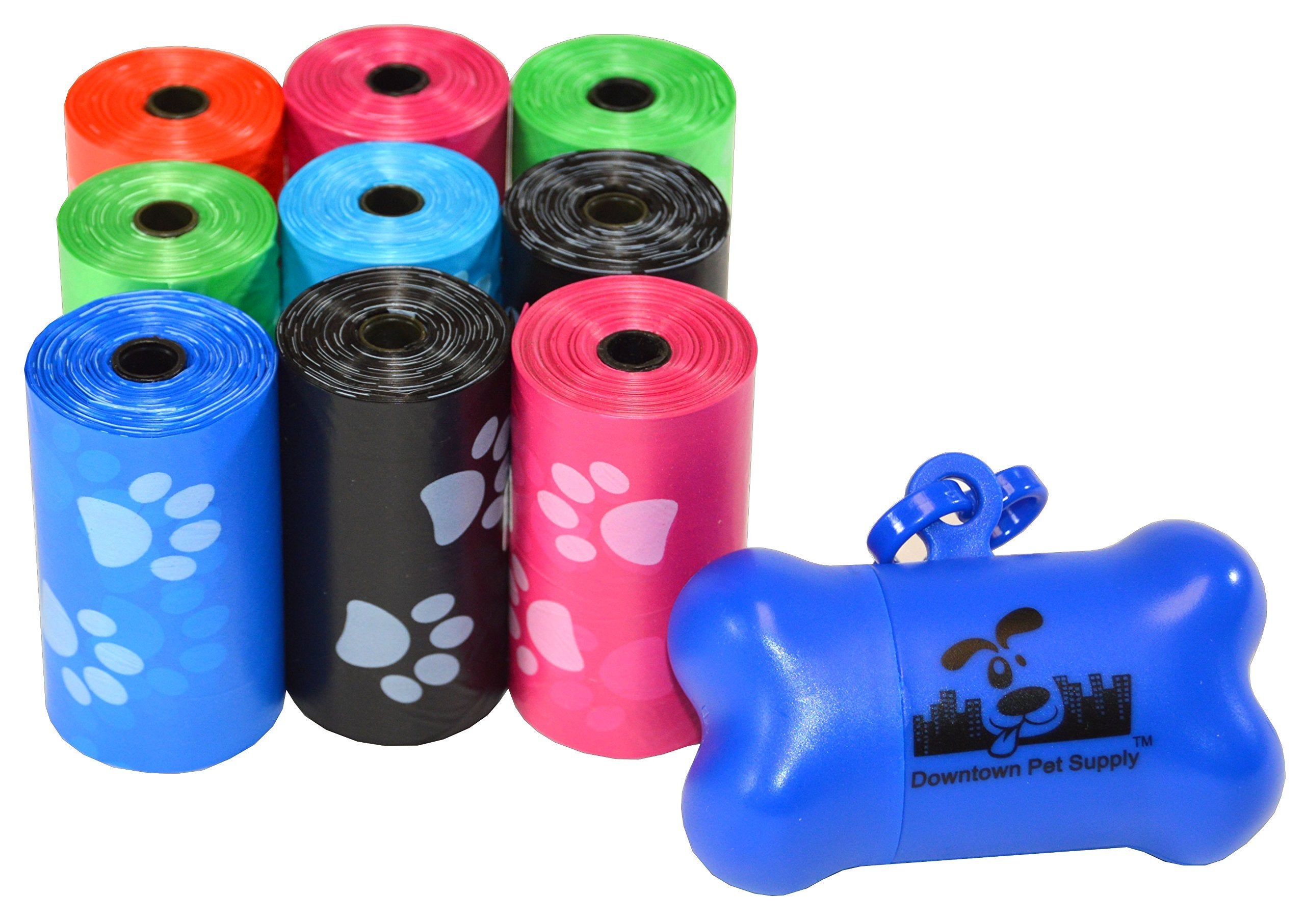 Poop Bags for Dogs with Dispenser, 500 Count - Leak-Proof Dog Waste Bags and Bone-Shaped Dog Poop Bags Holder for Leash - Rainbow with Paw Prints, 12.5" x 8.5"