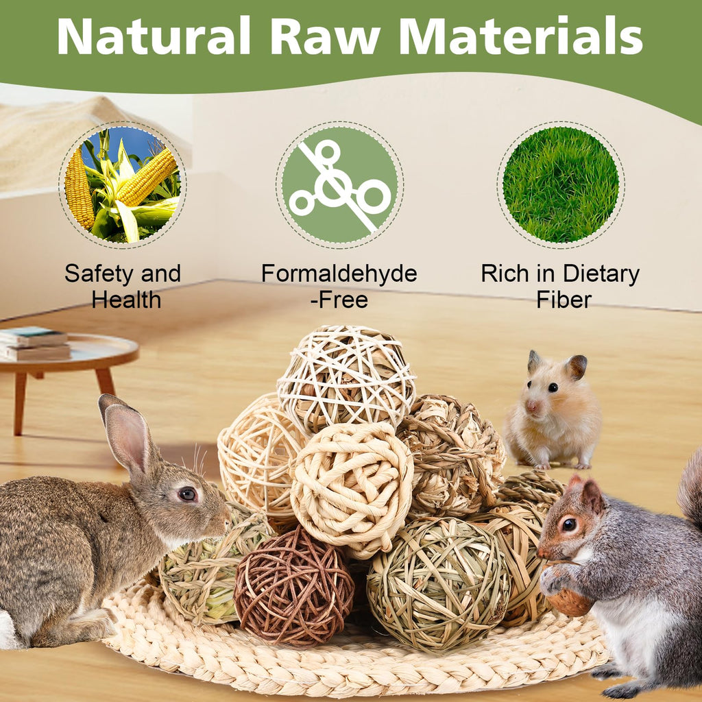 Bunny Chew Grass Balls, (8 Pcs) Rolling Chew Toys for Small Animals, Natural Chew Grass Toys and Bunny Treats for Rabbits, Guinea Pigs, Chinchillas, Hamsters, Mice Teeth Grinding