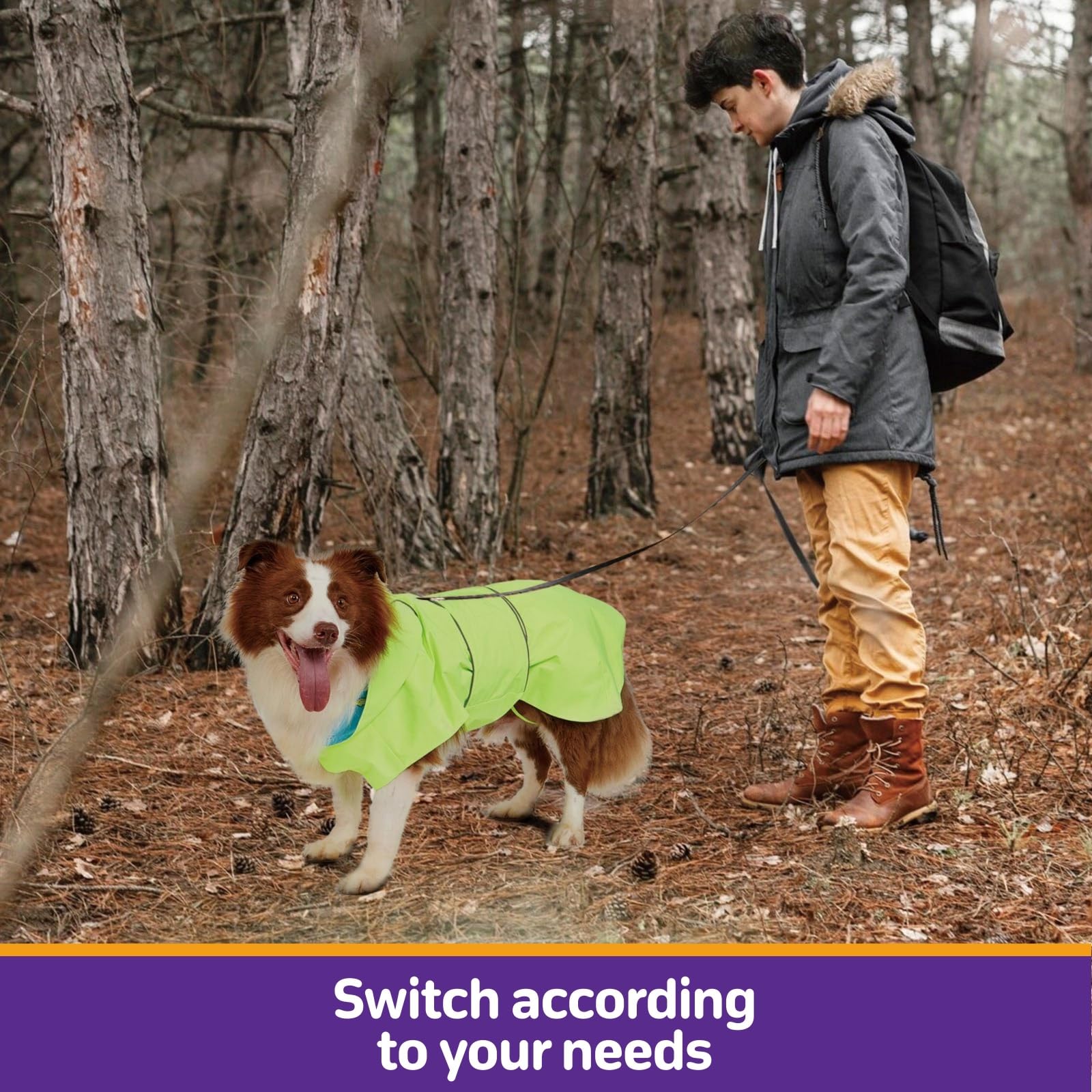 Dog Raincoat Reversible, Single Side Slicker Poncho Adjustable Waterproof Dog Rain Jacket with Leash Hole/Reflective Stripe Hooded Snowproof Windproof Clothes.