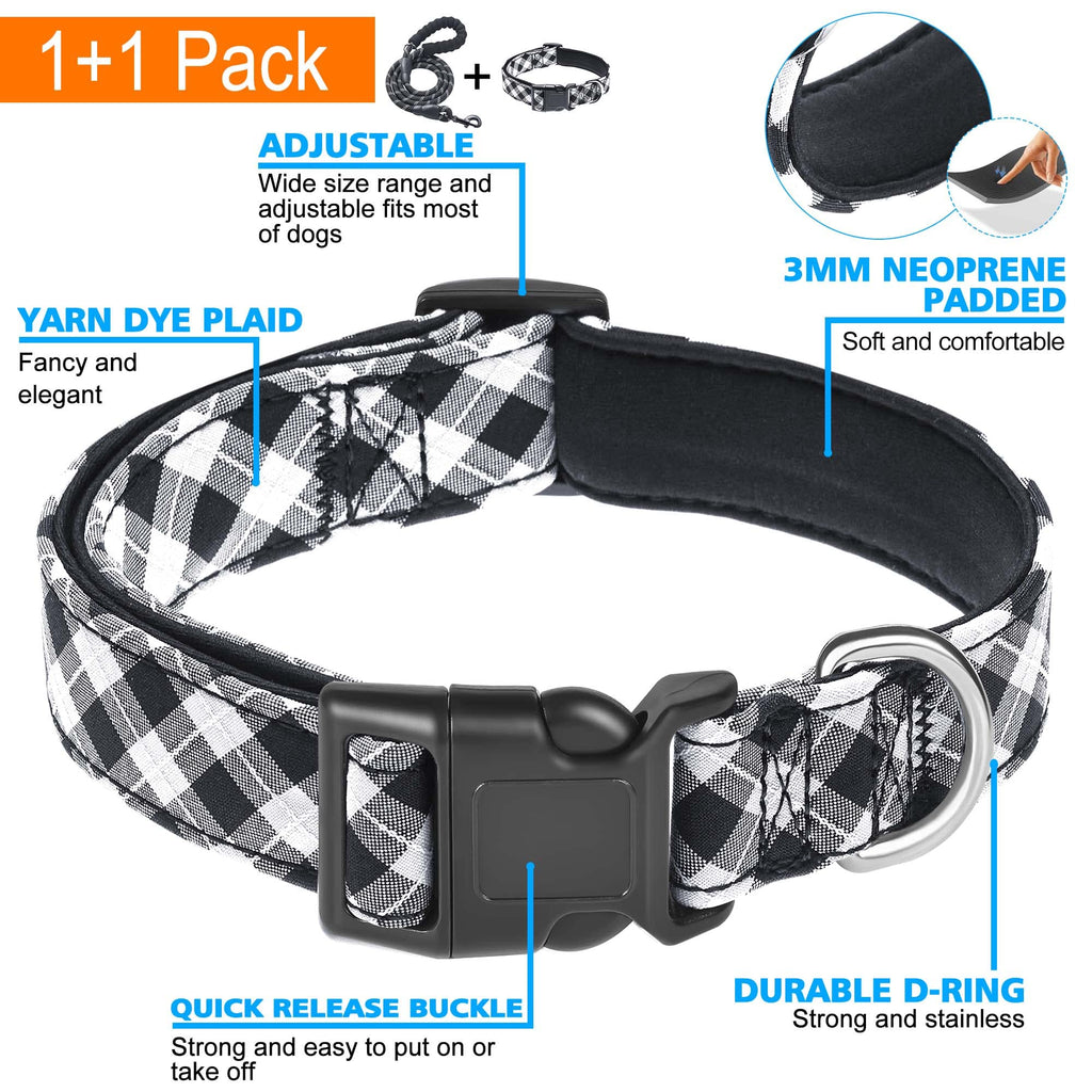 Reflective Dog Collar Padded with Soft Neoprene Breathable Adjustable Nylon Dog Collars for Small Medium Large Dogs (Medium (Pack of 1), Vivid Blue Collar+Leash)