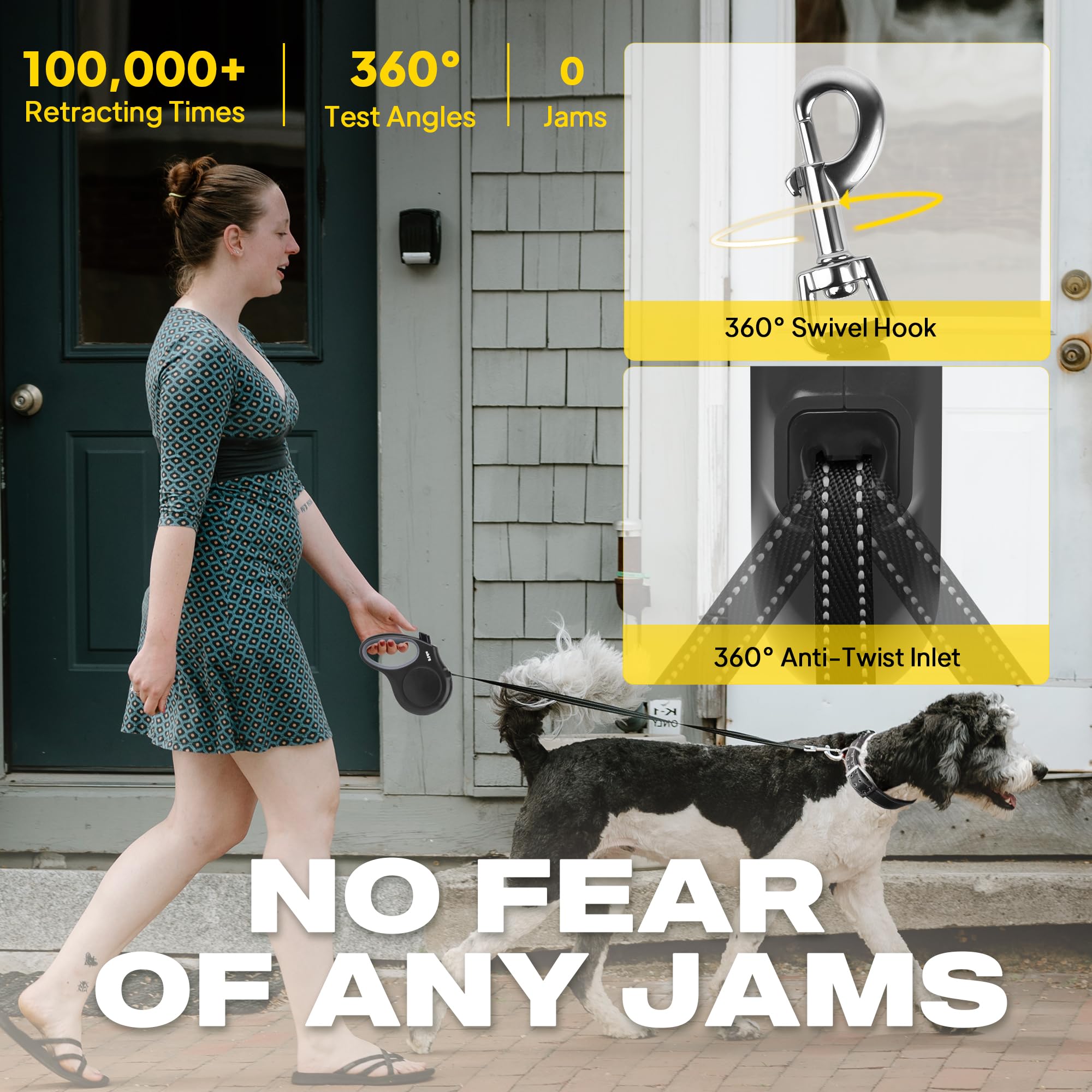 Retractable Dog Leash, 16 ft Dog Walking Leash for Small Dogs up to 26 lbs, 360° Tangle Free, Black