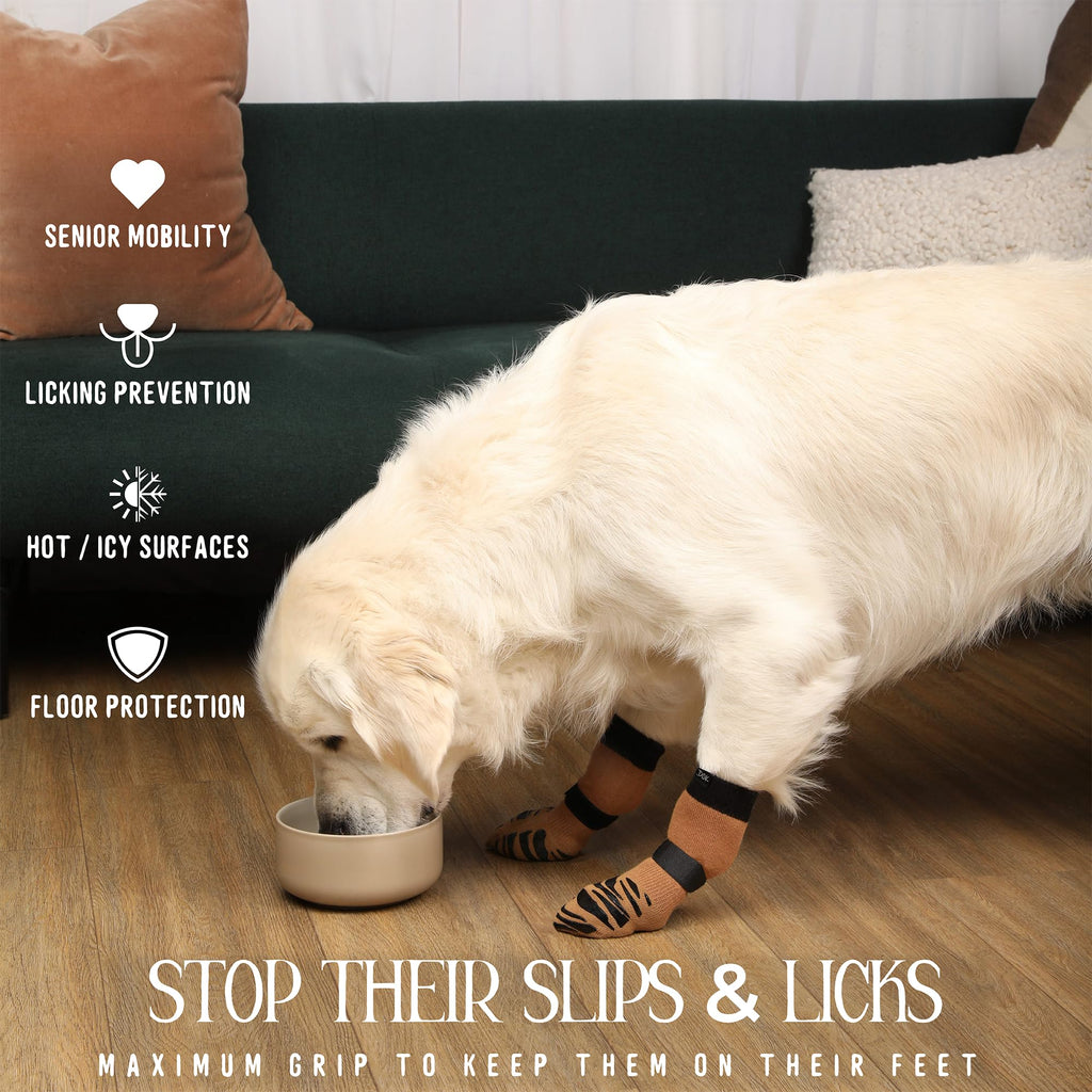TigerToes Premium Non-Slip Dog Socks for Hardwood Floors - Extra-Thick Grip That Works Even When Twisted - Prevents Licking, Slipping, and Great for Dog Paw Protection
