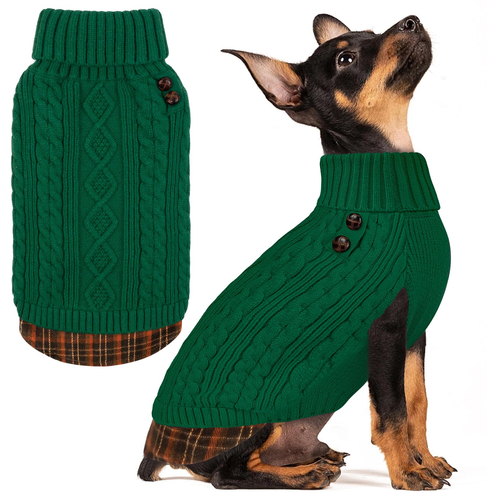 Premium Dog Sweater Soft Pullover Dog Sweaters for Small Dogs Male Stretchy Knitwear Cat Clothes Warm Turtleneck Small Dogs Sweater with Gingham Patchwork Comfy Pet Coat for Fall Winter Cold Weather