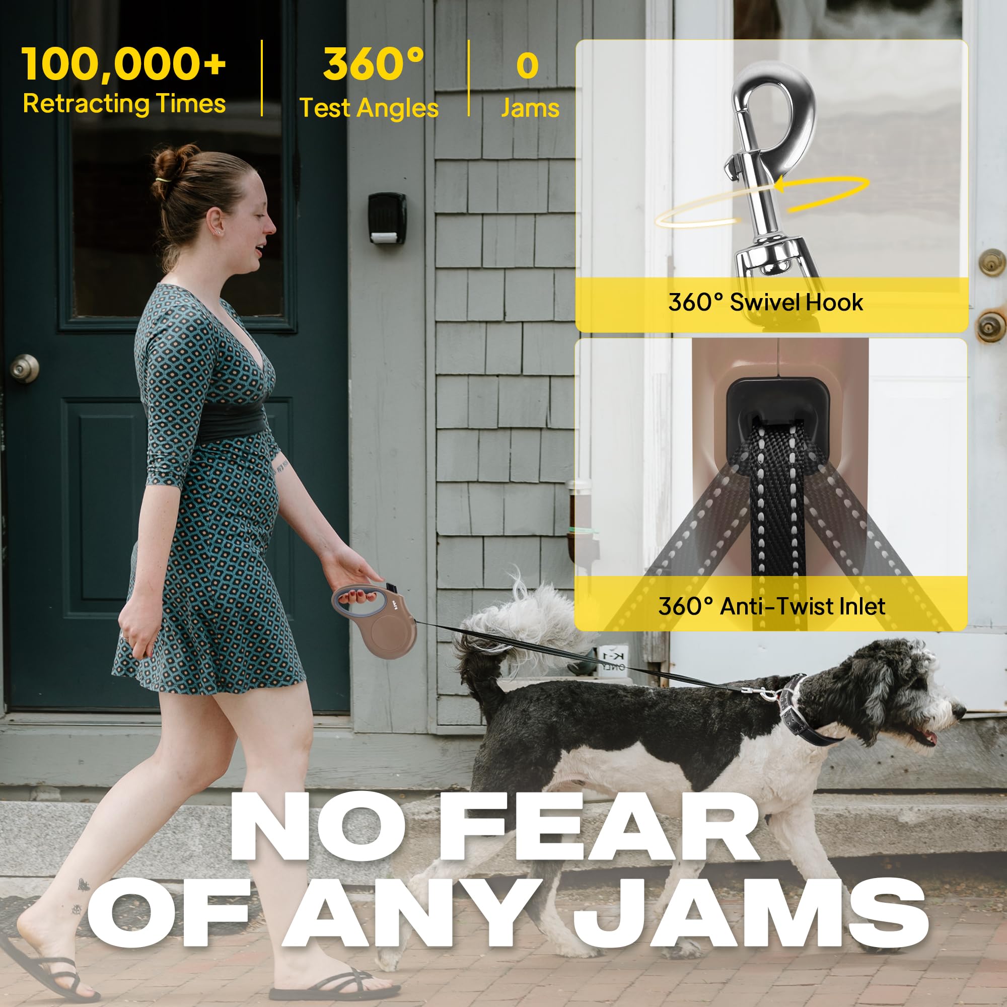 Retractable Dog Leash, 16 ft Dog Walking Leash for Small Dogs up to 26 lbs, 360° Tangle Free, Black