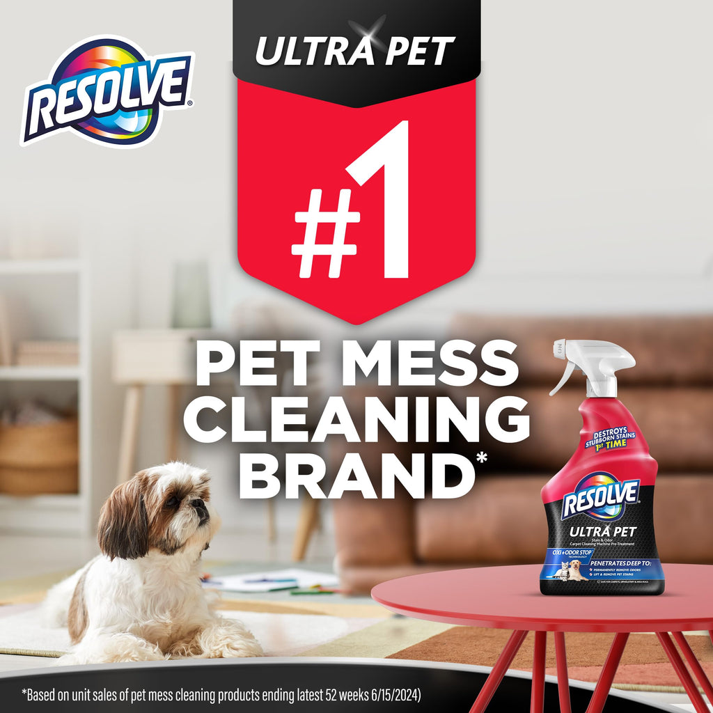 Resolve Ultra Pet Odor and Stain Remover Spray – Carpet Cleaner for Cat and Dog Urine and Poop, 32oz