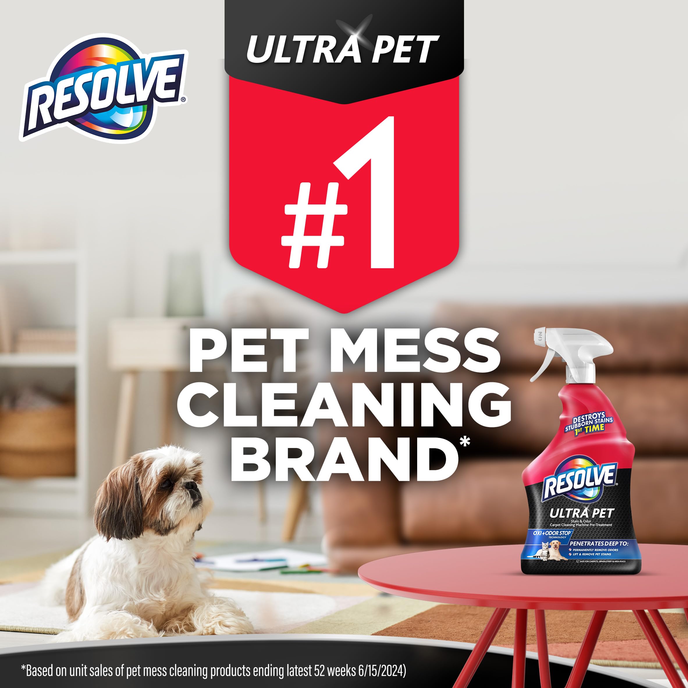 Resolve Ultra Pet Odor and Stain Remover Spray – Carpet Cleaner for Cat and Dog Urine and Poop, 32oz