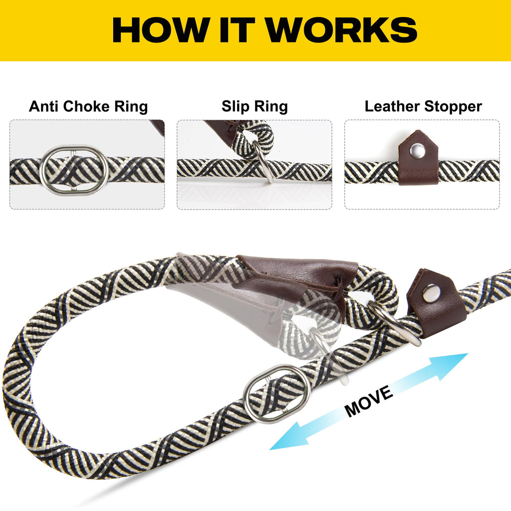 Durable Slip Lead Dog Leash, Heavy Duty Dog Loop Leashes, Comfortable Strong Rope Slip Leash for Large Medium Dogs, No Pull Pet Training Lead with Highly Reflective