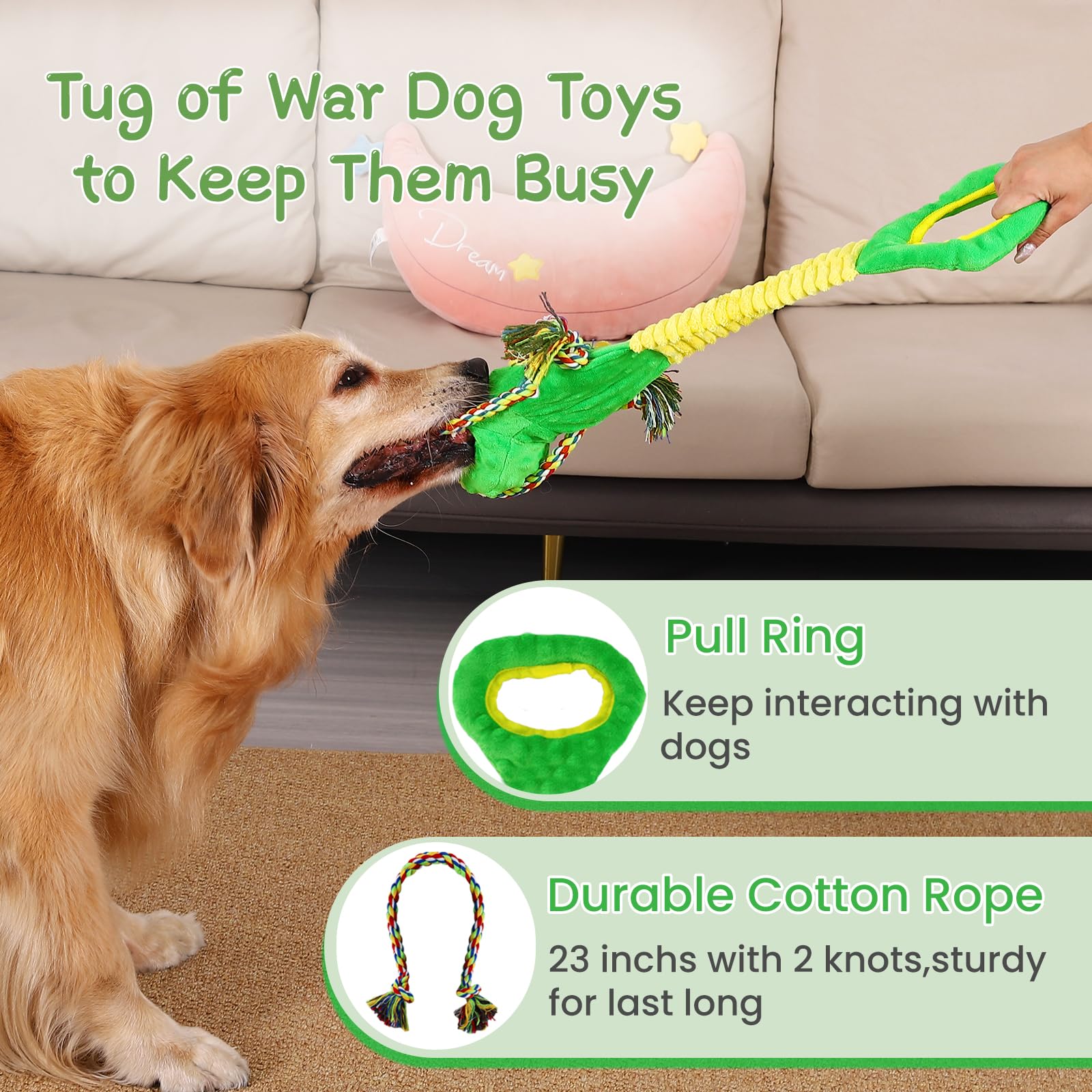 Tough Dog Toys for Aggressive Chewers, Interactive Tug of War Dog Toy to Keep Them Busy, Dog's Squeak Toys for Large Dogs, Dogs Chew Toy for Teething