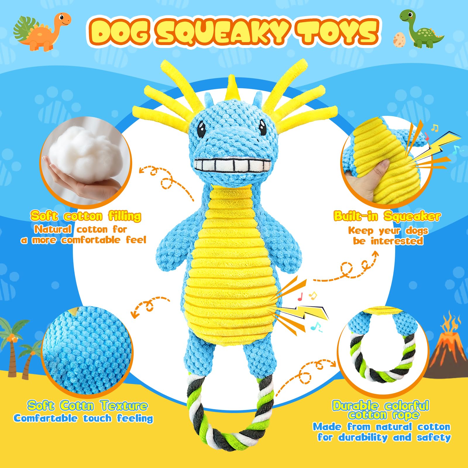 Squeaky Dog Toys for Large Dogs- Tough Squeaky Dog Toys to Keep Them Busy- Durable Plush Stuffed Chew Toy for Boredom, Tug of-War, for Small Medium Large Dogs