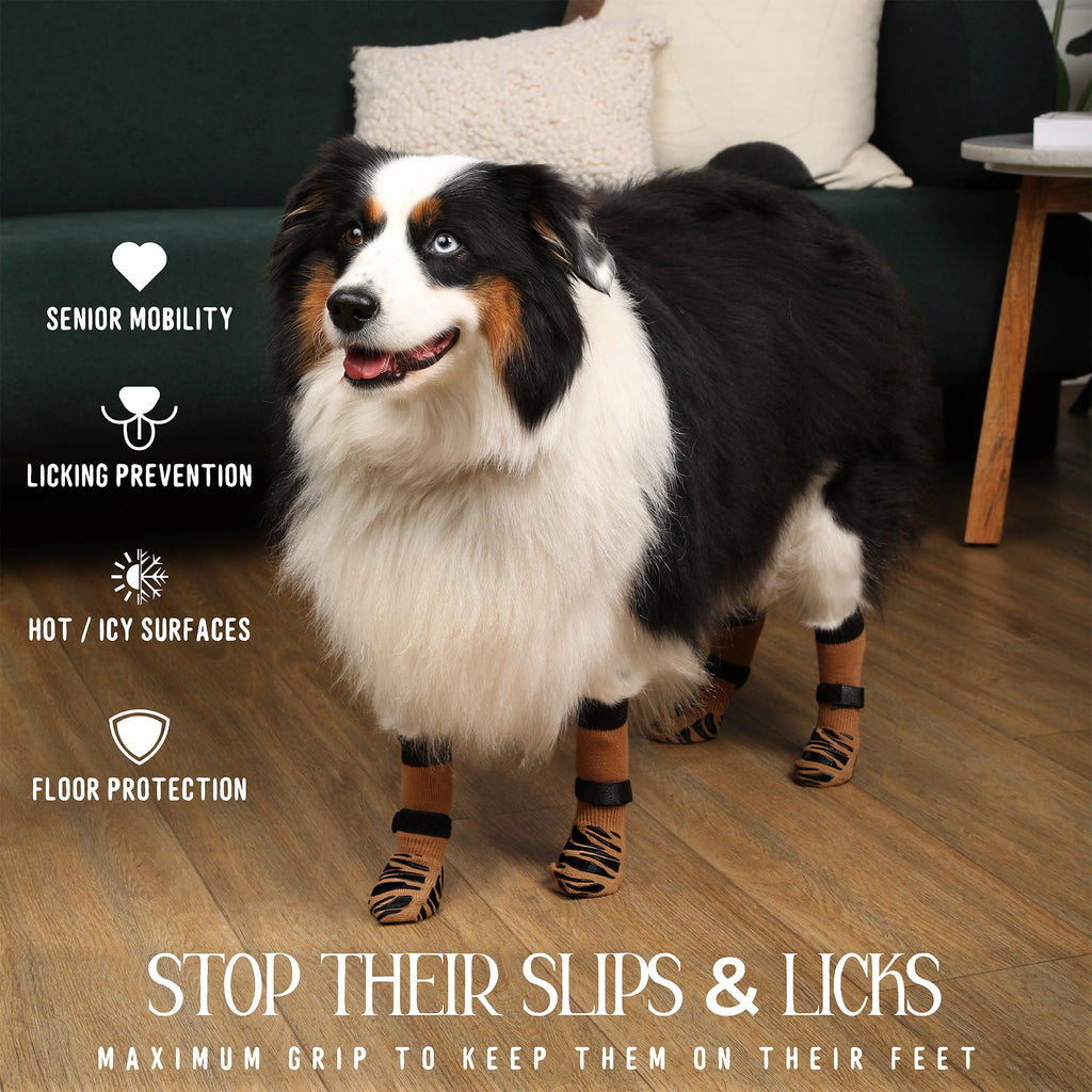 TigerToes Premium Non-Slip Dog Socks for Hardwood Floors - Extra-Thick Grip That Works Even When Twisted - Prevents Licking, Slipping, and Great for Dog Paw Protection
