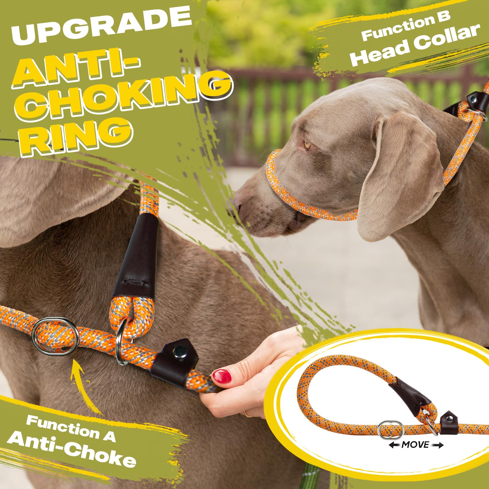 Durable Slip Lead Dog Leash, Heavy Duty Dog Loop Leashes, Comfortable Strong Rope Slip Leash for Large Medium Dogs, No Pull Pet Training Lead with Highly Reflective