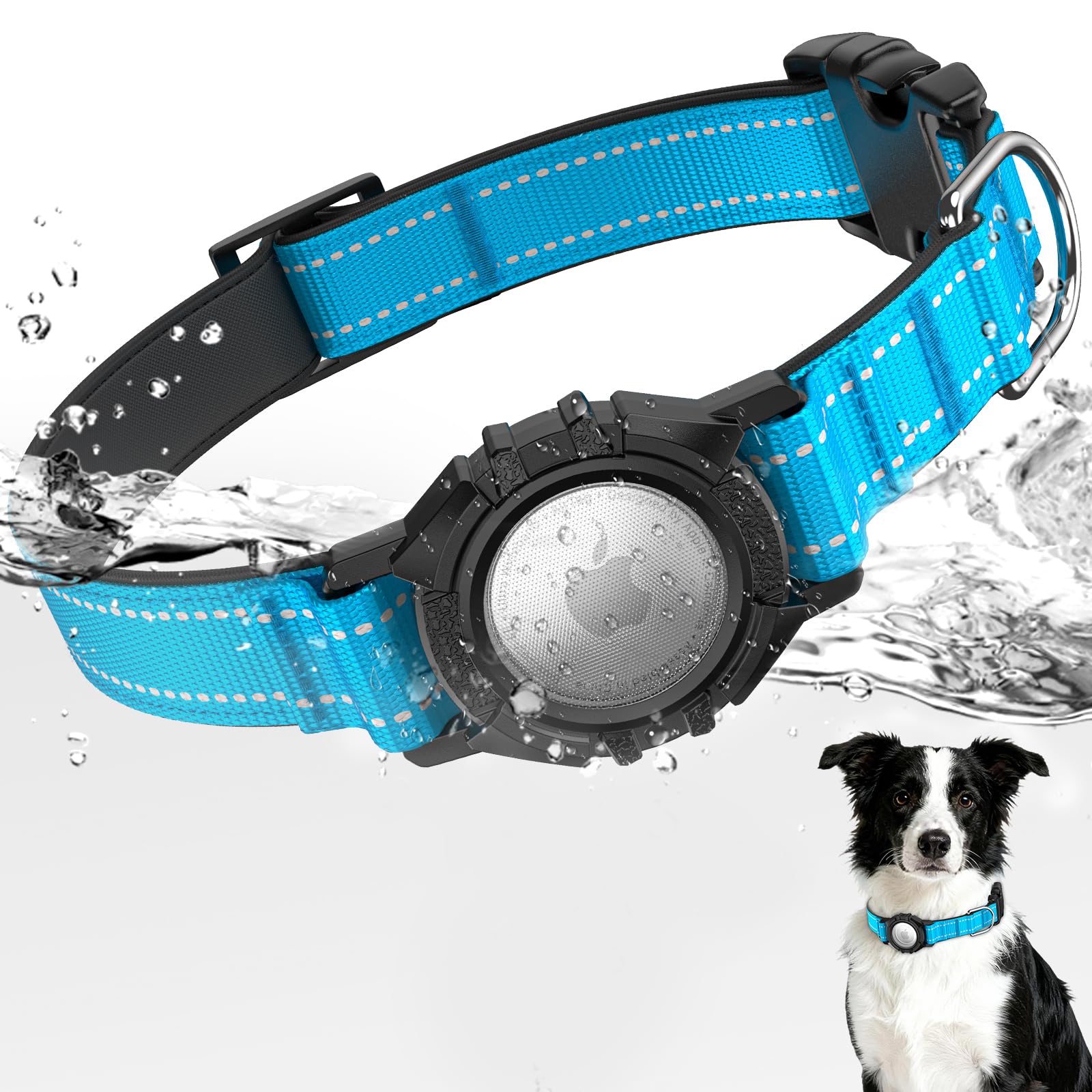 AirTag Dog Collar, Reflective Dog Collar with Airtag Holder, IP68 Waterproof Integrated Air Tag Dog Collars, Ultra-Durable, Comfortable Padded, GPS Tracker Collars for Dogs (Air Tag NOT Included)