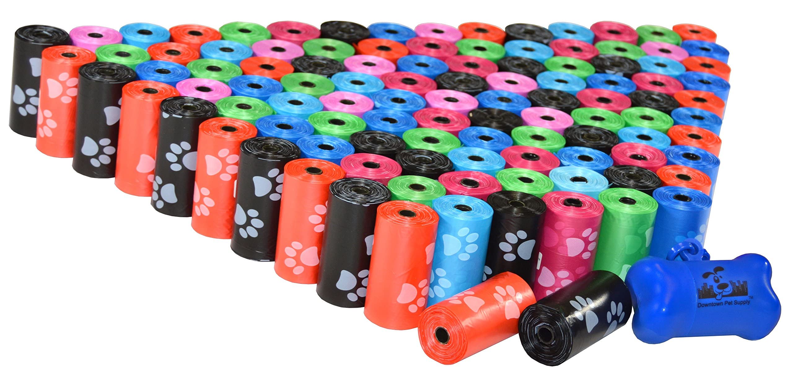 Poop Bags for Dogs with Dispenser, 500 Count - Leak-Proof Dog Waste Bags and Bone-Shaped Dog Poop Bags Holder for Leash - Rainbow with Paw Prints, 12.5" x 8.5"