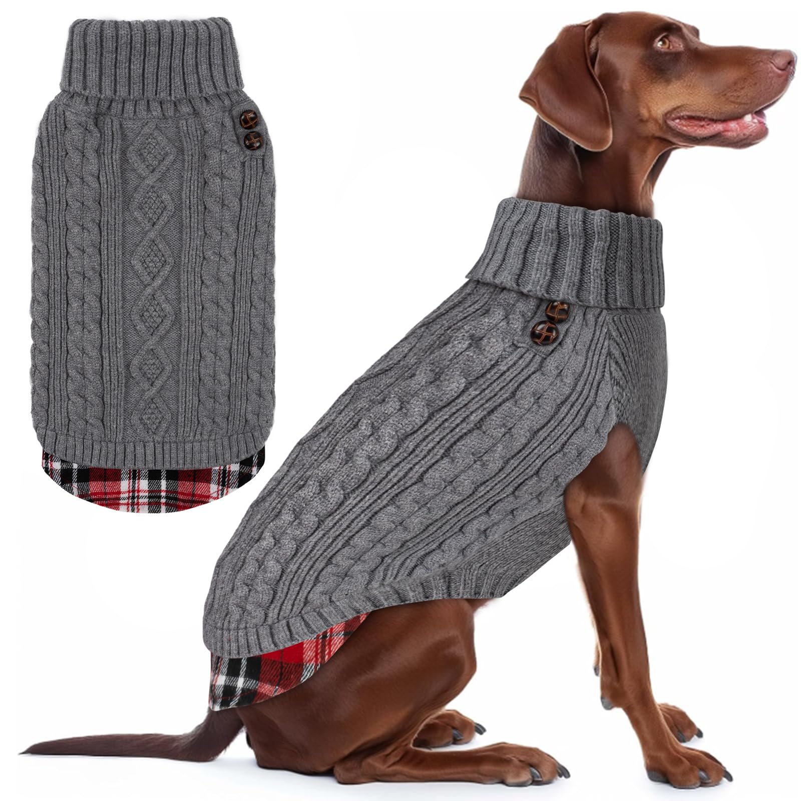 Premium Dog Sweater Soft Pullover Dog Sweaters for Small Dogs Male Stretchy Knitwear Cat Clothes Warm Turtleneck Small Dogs Sweater with Gingham Patchwork Comfy Pet Coat for Fall Winter Cold Weather