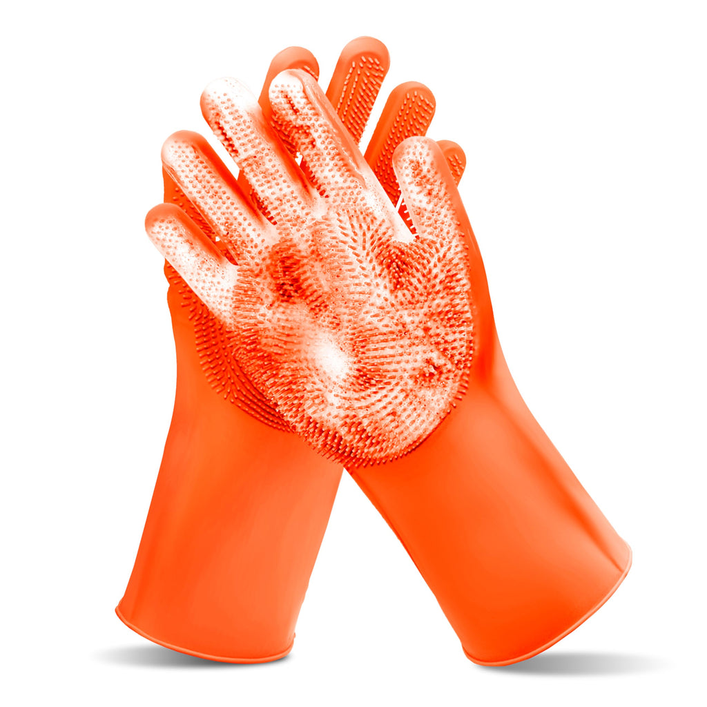 Pet Grooming Gloves—Heat Resistant Dog Washing Gloves with High-Density Teeth, Dog Bath Scrubber with Enhanced Five Finger Design, Silicone Gloves for Dogs and Cats Bathing, Massage (Blue)