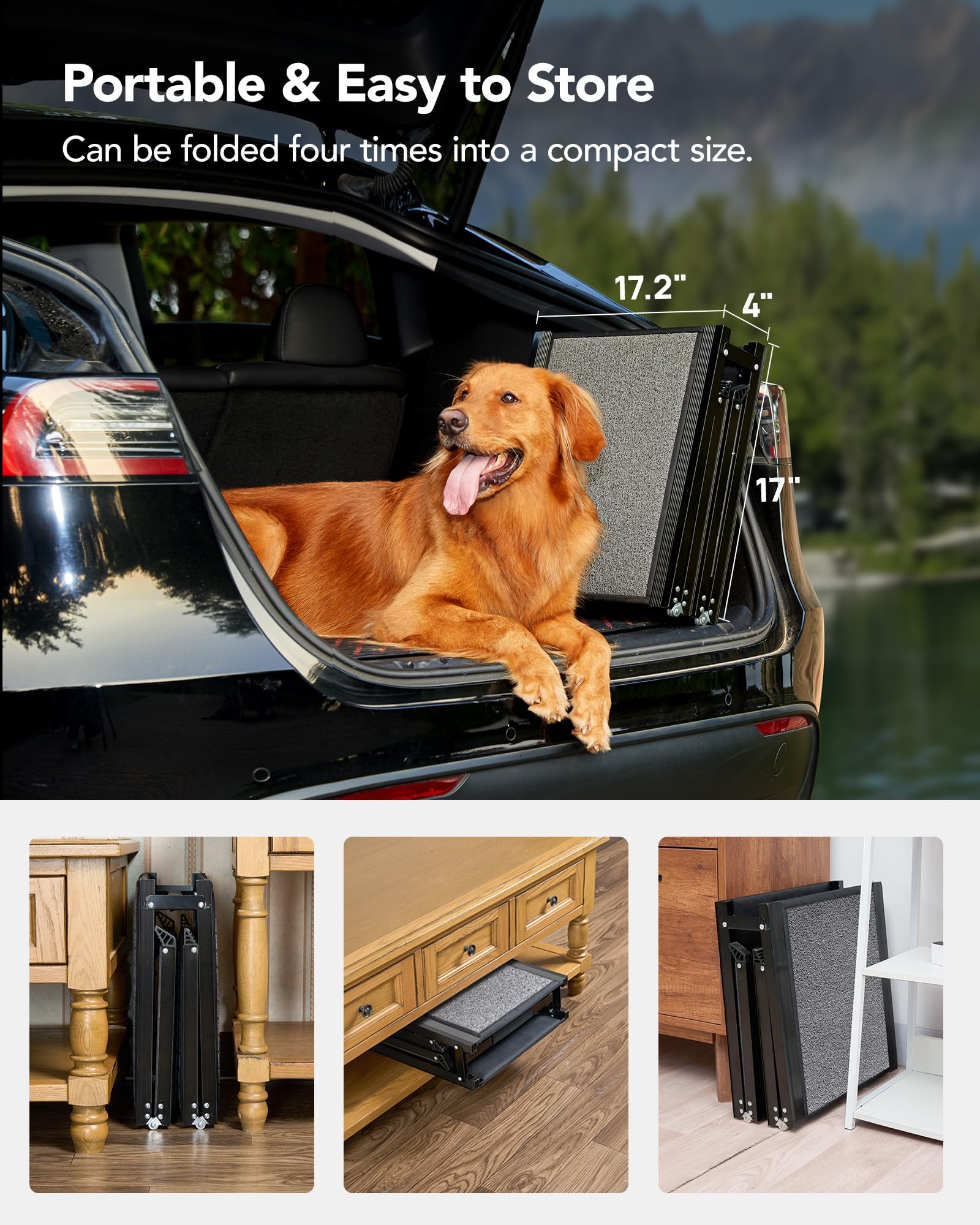 Dog Ramp for Car 63" Long & 17" Wide Portable Dog Ramps for Large Dogs with Non-Slip Rug Surface Dog Car Ramp for SUV Car & Truck, Folding Dog Ramp Up to 250LBS