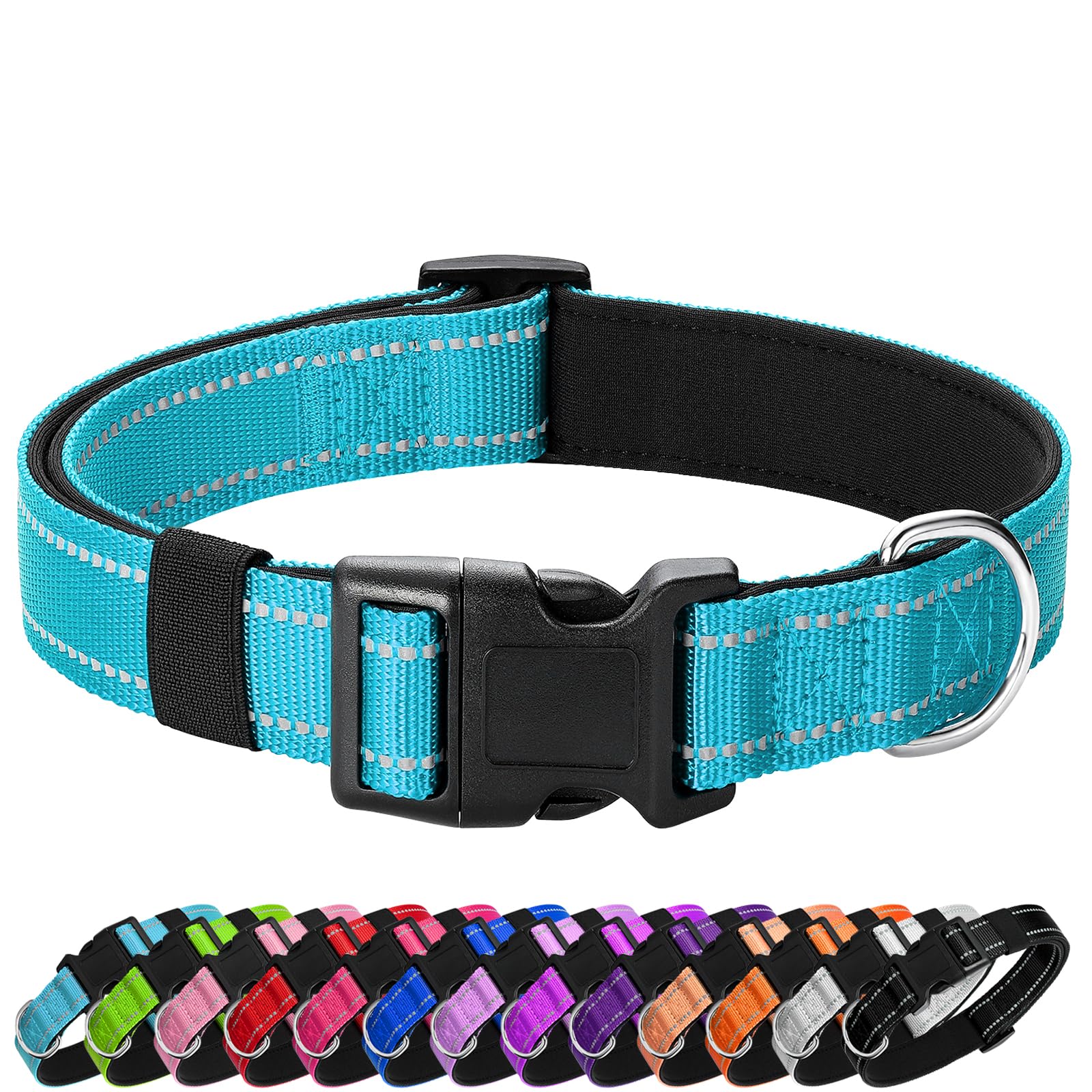 Reflective Dog Collar Padded with Soft Neoprene Breathable Quick Release Basic Dog Collars