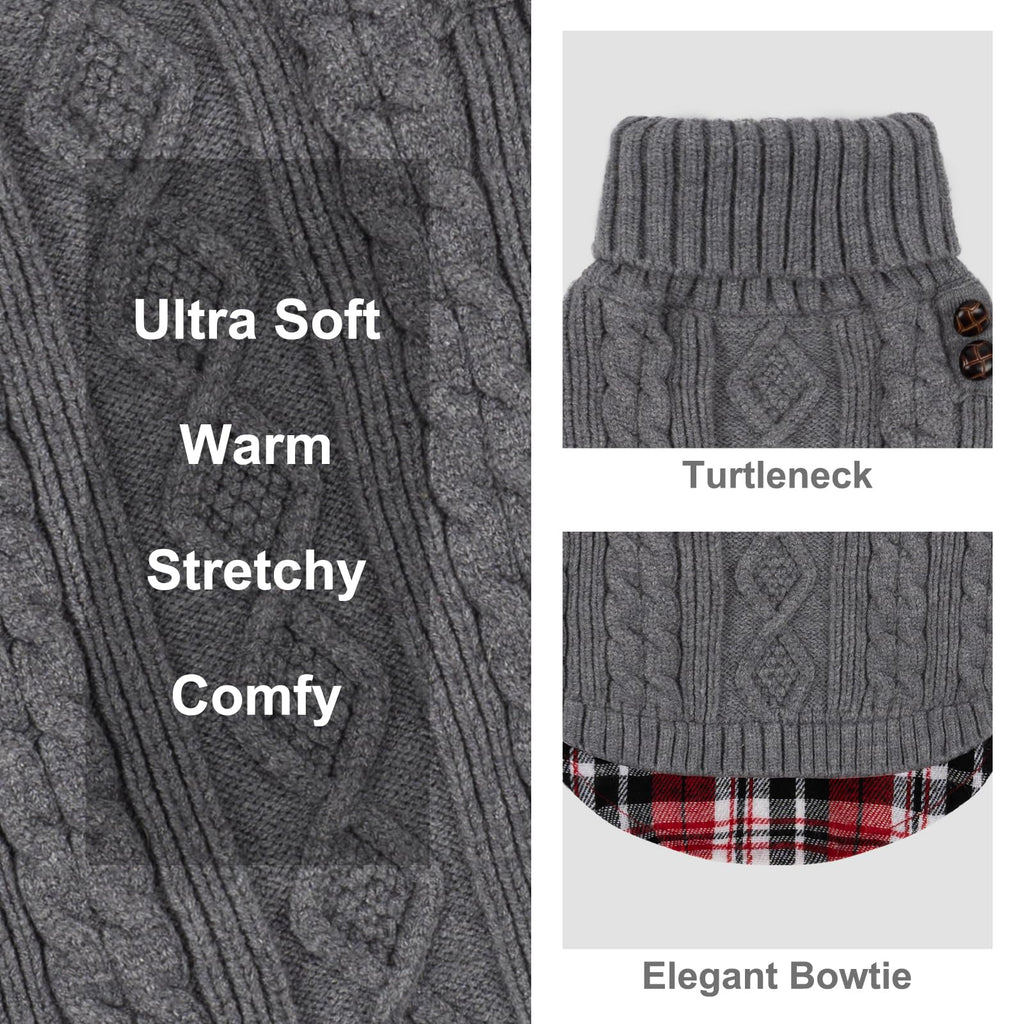 Premium Dog Sweater Soft Pullover Dog Sweaters for Small Dogs Male Stretchy Knitwear Cat Clothes Warm Turtleneck Small Dogs Sweater with Gingham Patchwork Comfy Pet Coat for Fall Winter Cold Weather