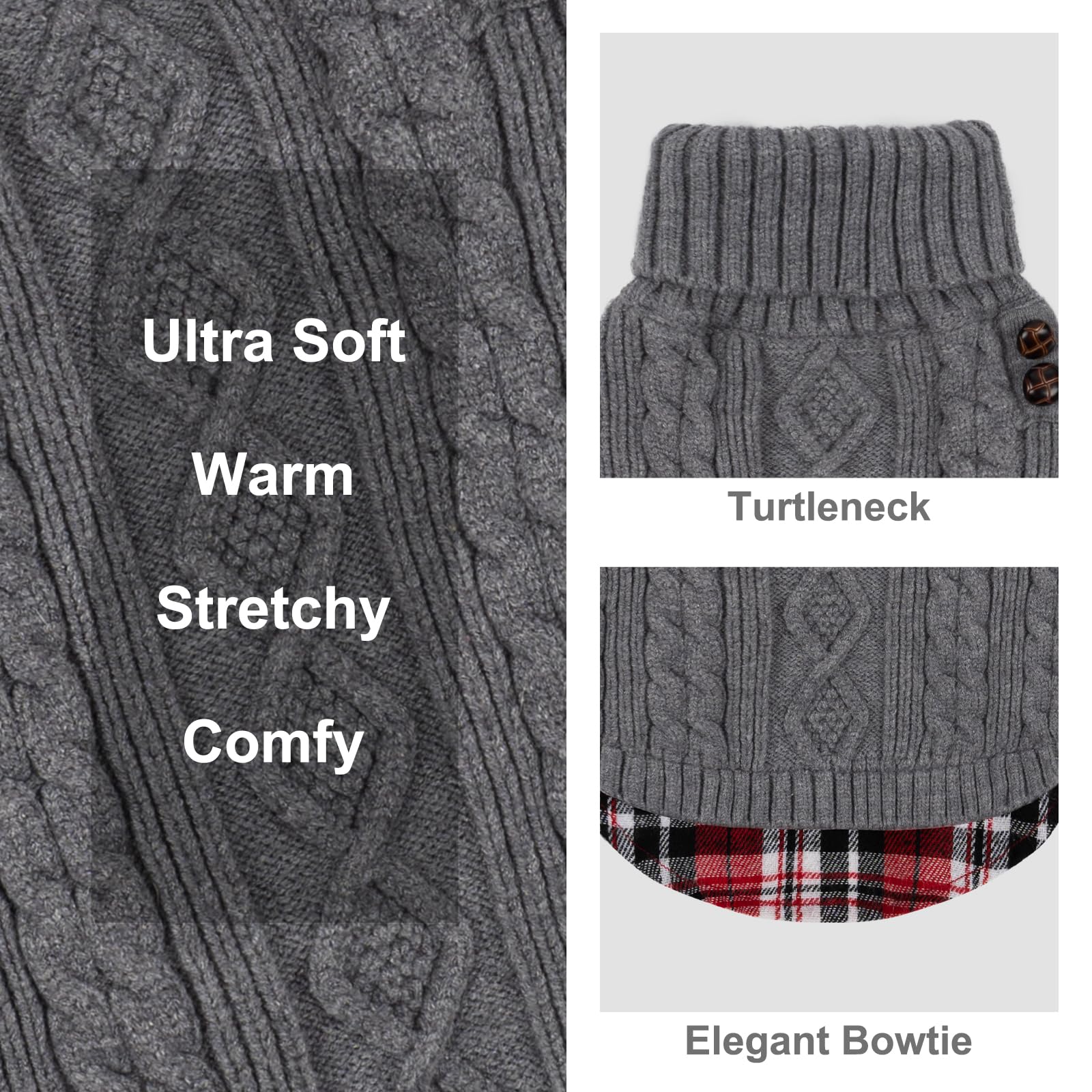Premium Dog Sweater Soft Pullover Dog Sweaters for Small Dogs Male Stretchy Knitwear Cat Clothes Warm Turtleneck Small Dogs Sweater with Gingham Patchwork Comfy Pet Coat for Fall Winter Cold Weather