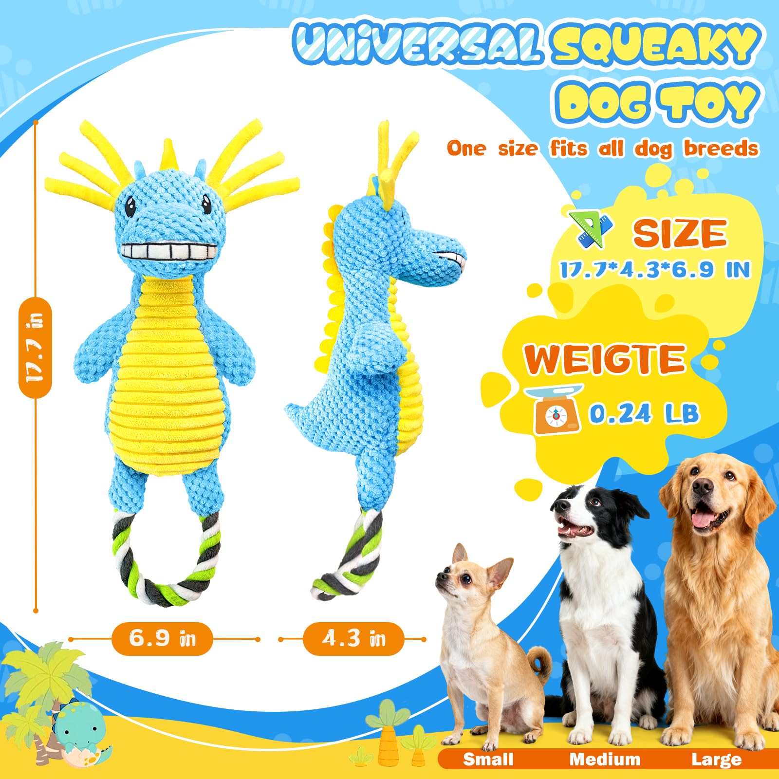 Squeaky Dog Toys for Large Dogs- Tough Squeaky Dog Toys to Keep Them Busy- Durable Plush Stuffed Chew Toy for Boredom, Tug of-War, for Small Medium Large Dogs