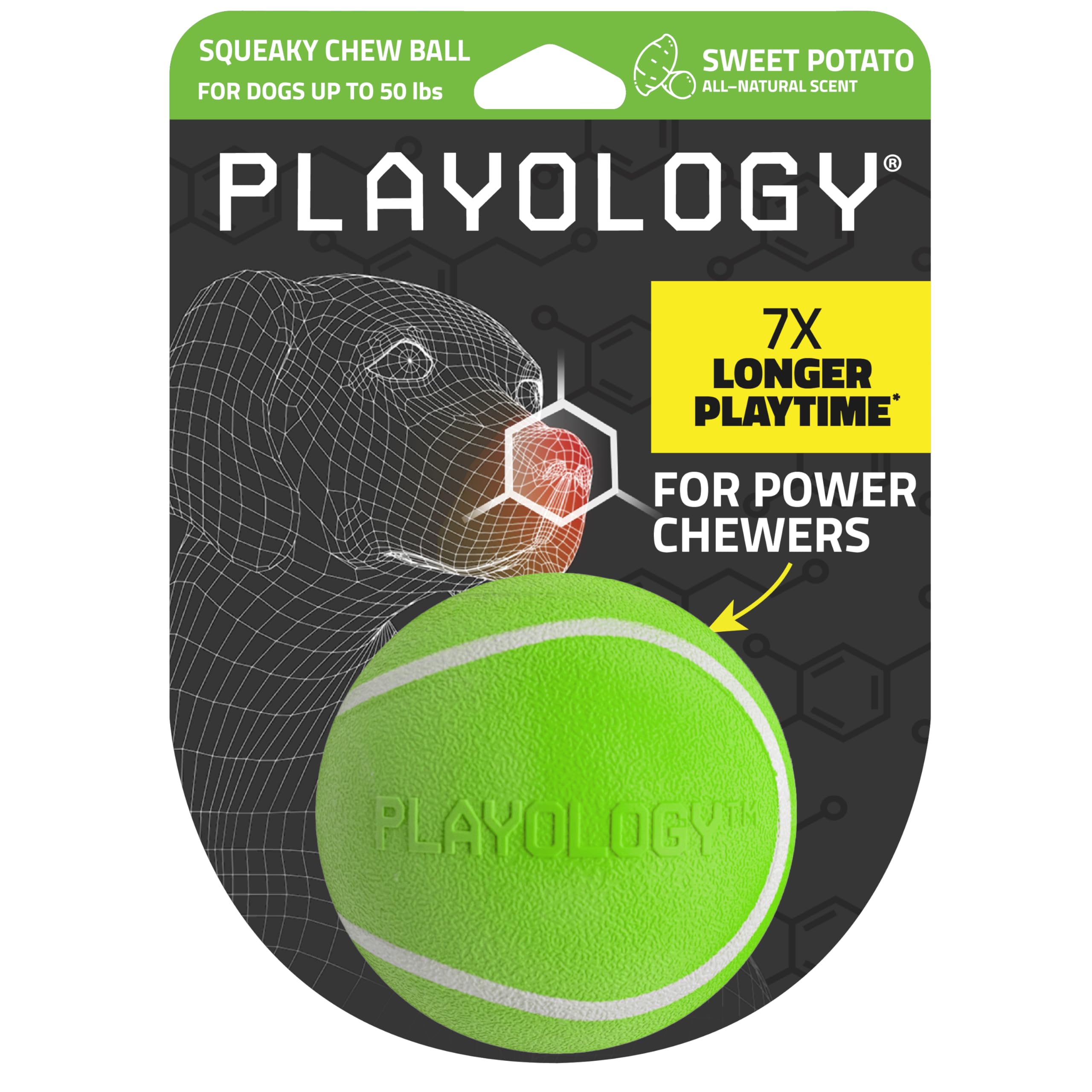 Playology Dog Toys | Squeaky Chew Ball - Bouncy Durable Floating Fetch Ball for Dogs | Medium Sweet Potato Scented Toy - Easy to Clean and Made from Non Toxic Materials