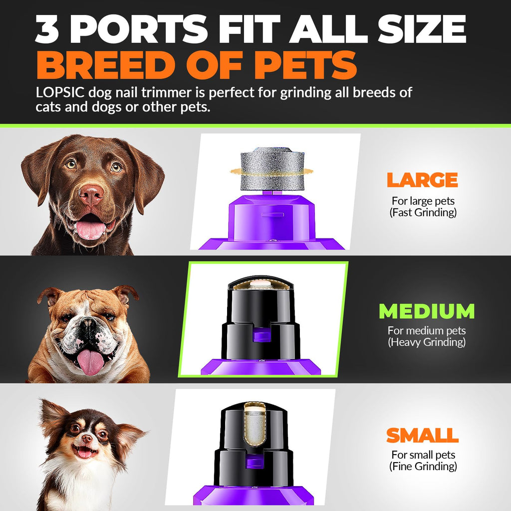 Dog Nail Grinder with 2 LED Lights Powerful 2 Speeds Super Quiet Dog Nail Trimmers with 3 Grinding Wheels Rechargeable Pet Dog Nail Clippers for Large Medium Puppy Dogs Dog Nail File Cat Nail Clipper
